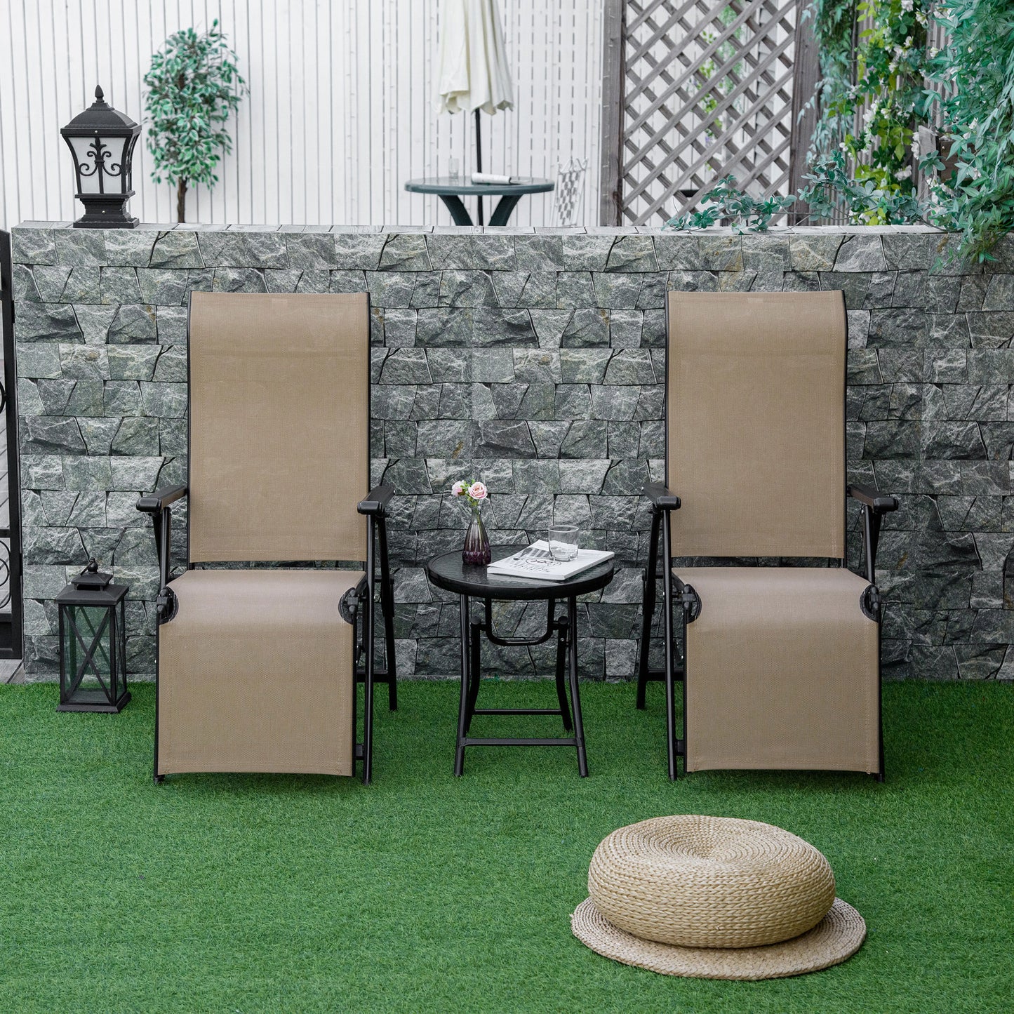 Outdoor Set of 2 Outdoor Sun Lounger 10-Position Adjustable