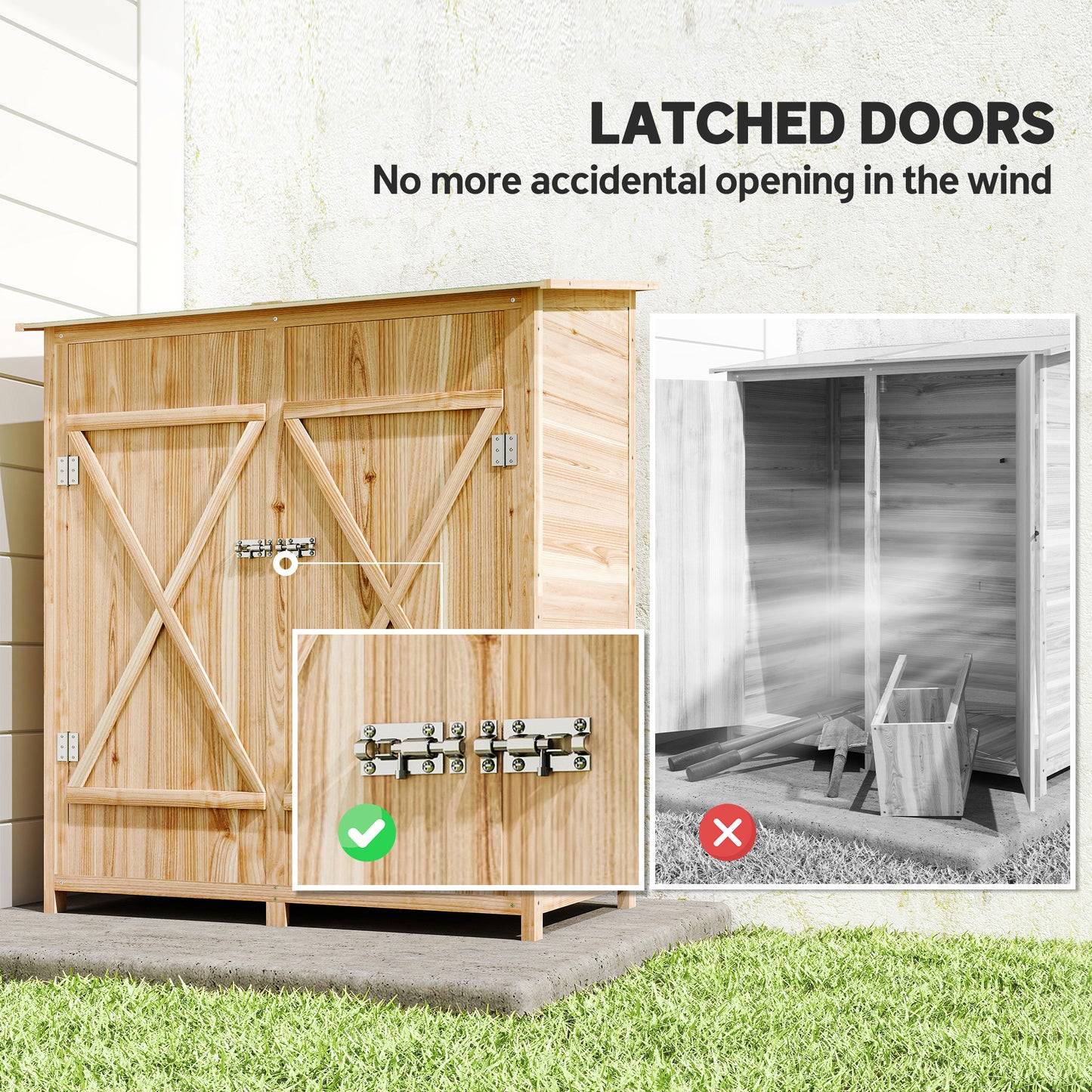 140 x 75 Fir Wood Garden Shed, with Asphalt Roof