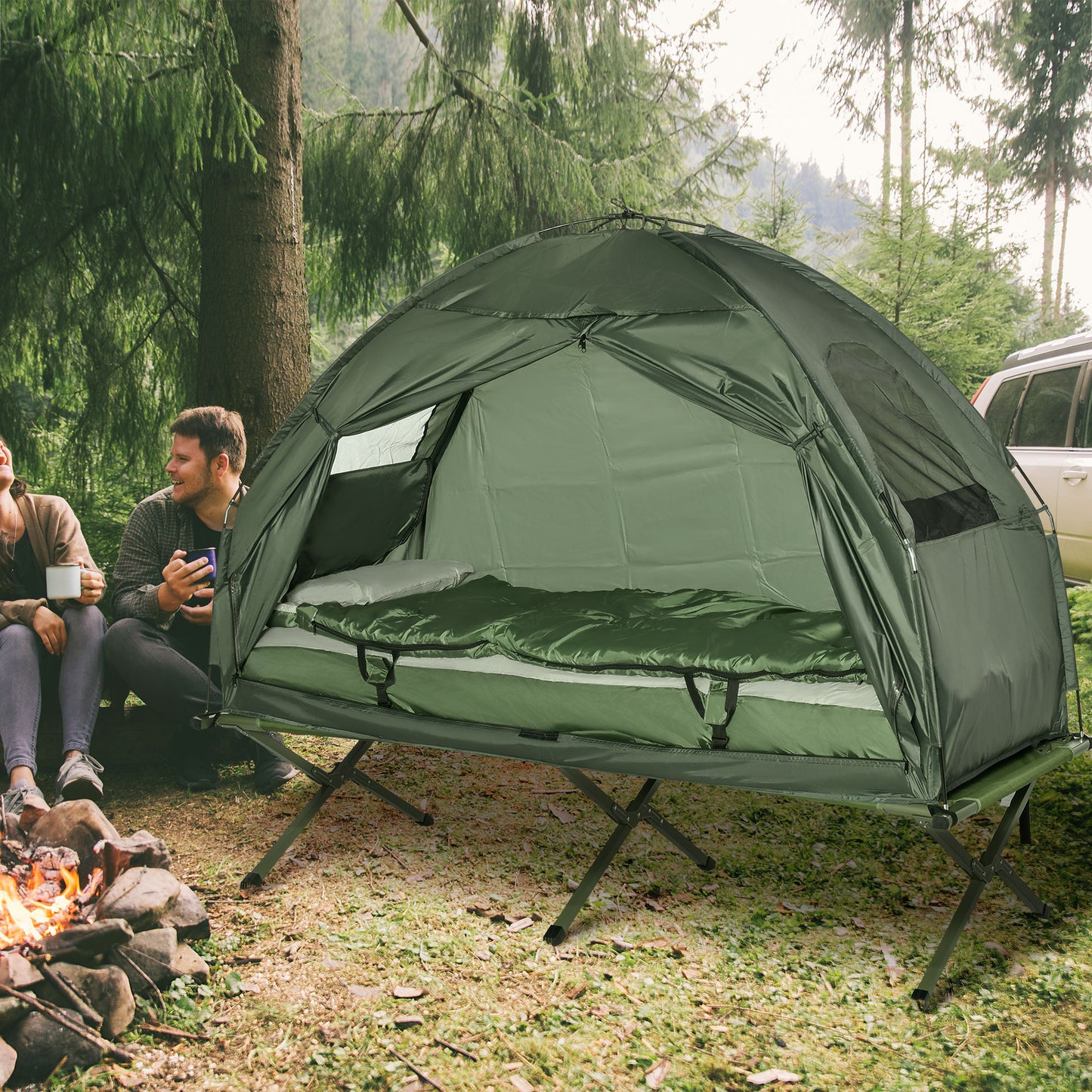 1 person Foldable Camping Tent w/Sleeping Bag Air Mattress Outdoor
