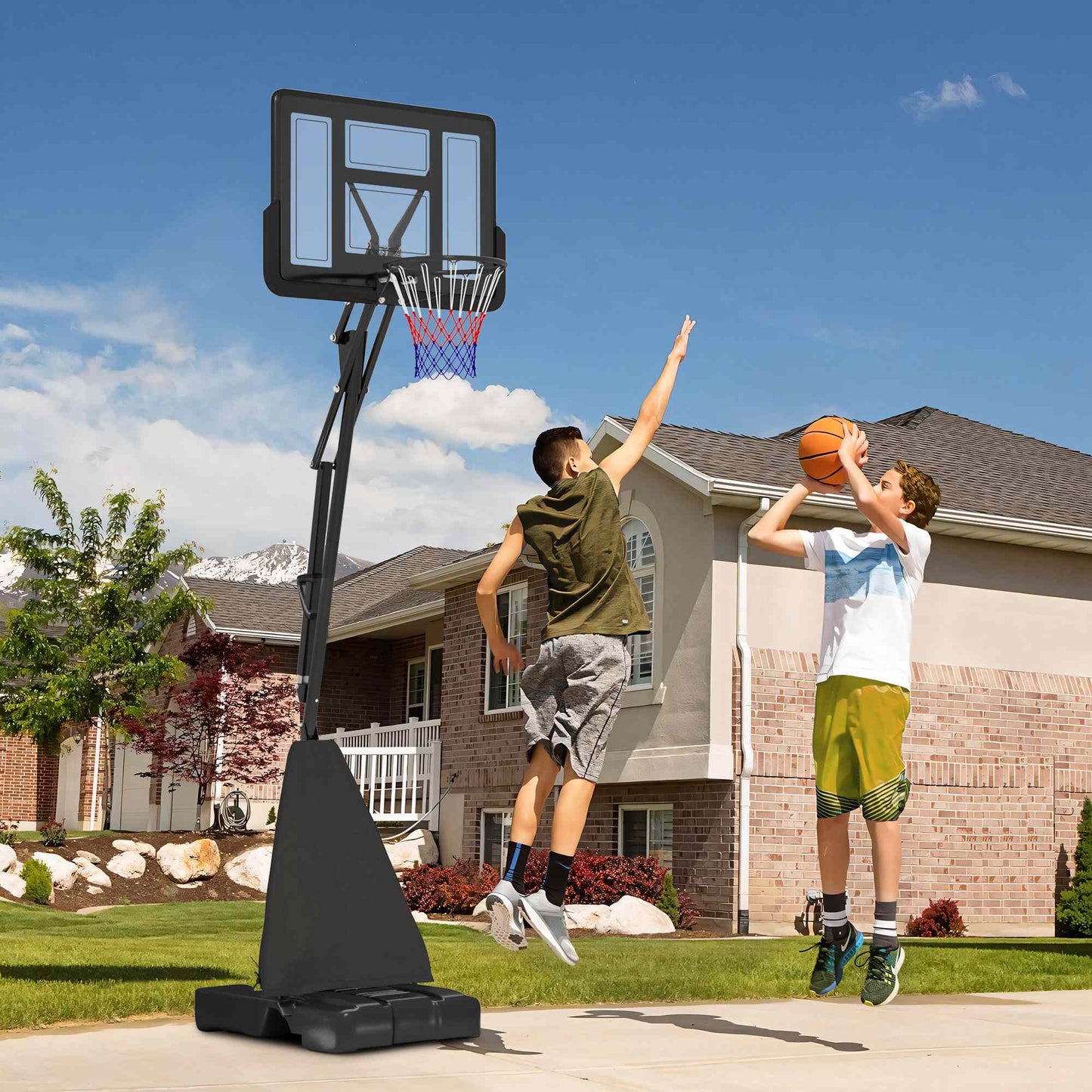 245-305cm Adjustable Basketball Hoop and Stand, with Wheels