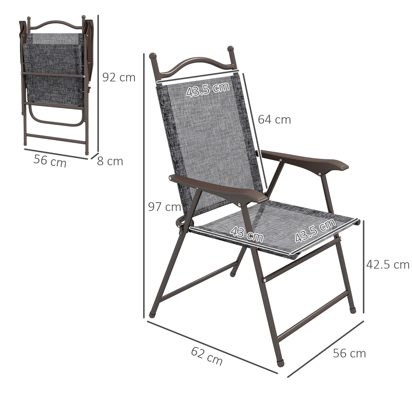 Set of Two Folding Garden Chairs, with Fabric Mesh Seats
