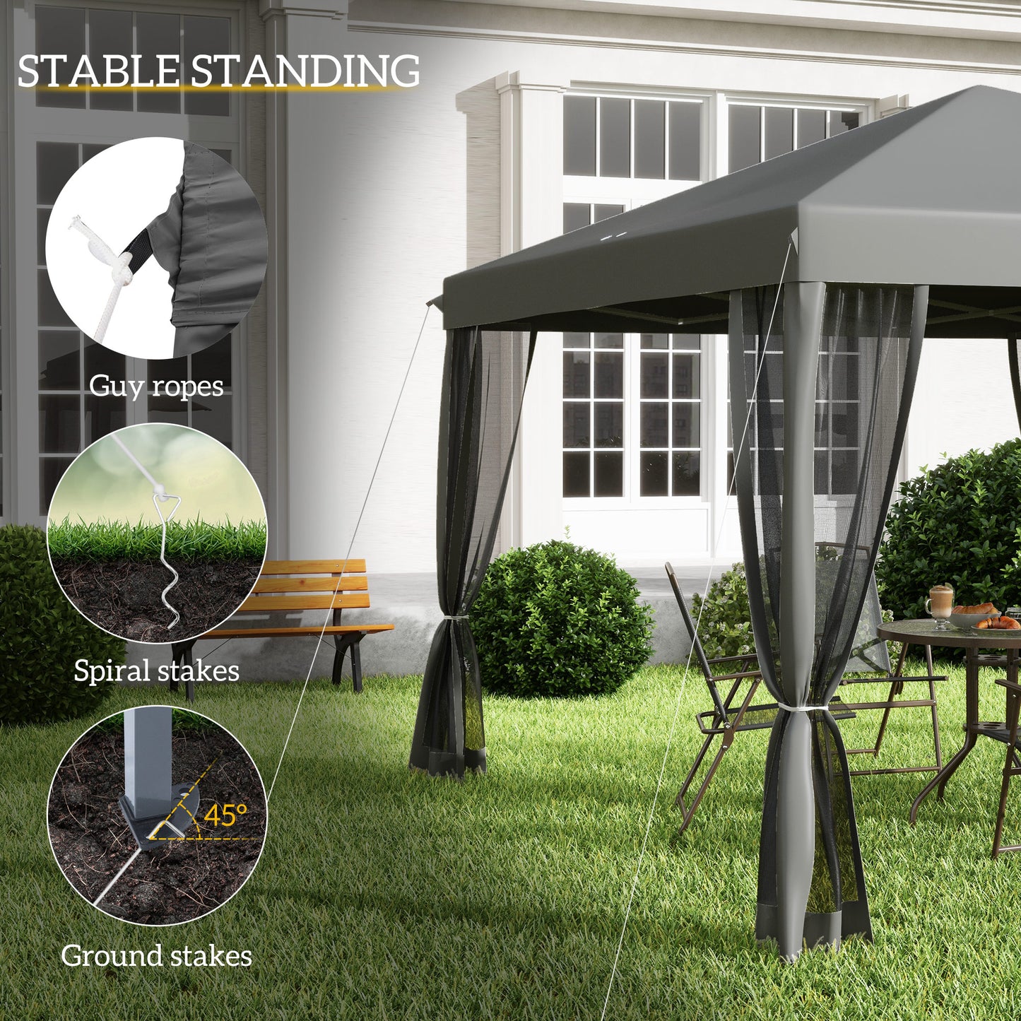3 x 3 m Pop Up Gazebo, 420D Garden Tent Canopy