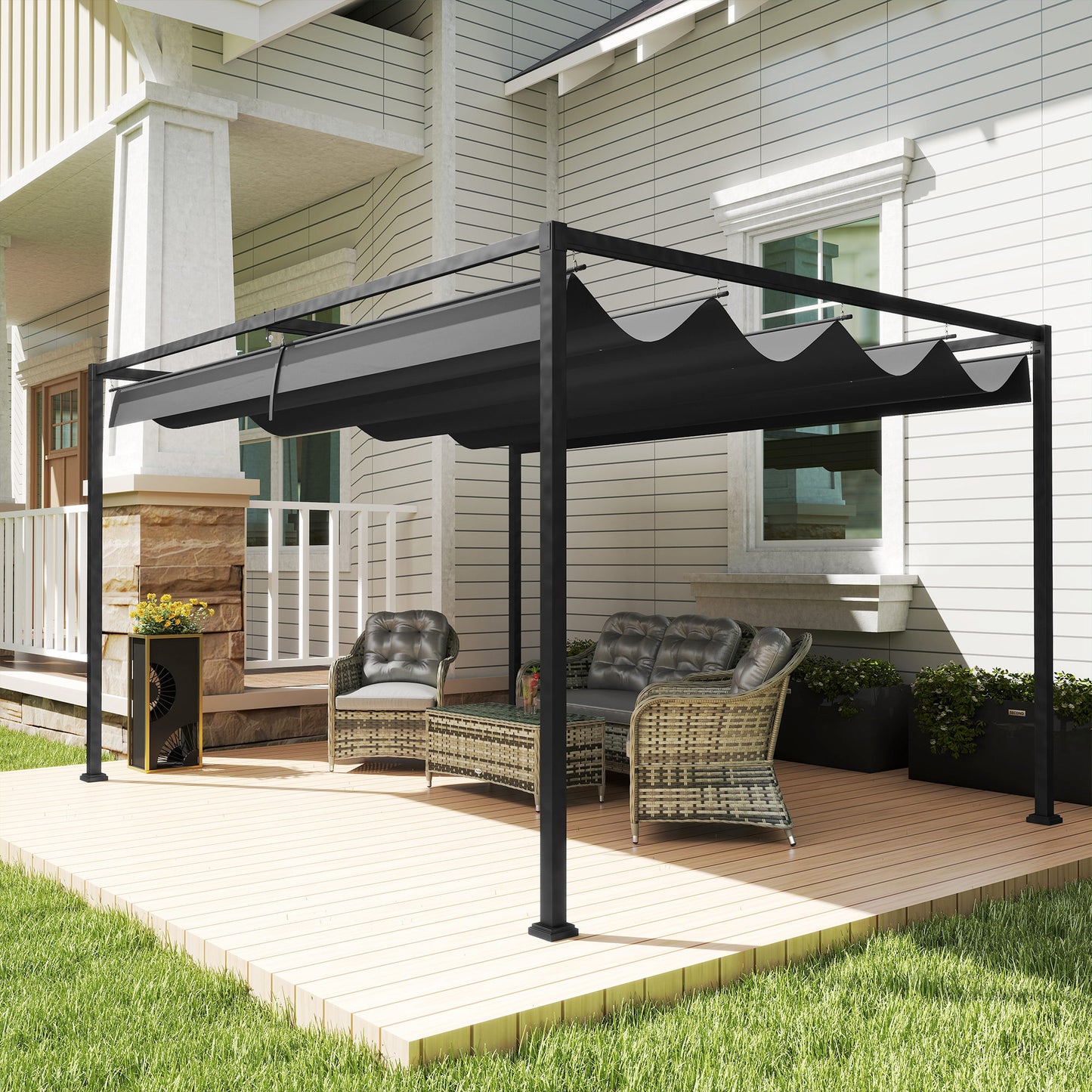 4 x 3m Metal Pergola, with Retractable Canopy Roof