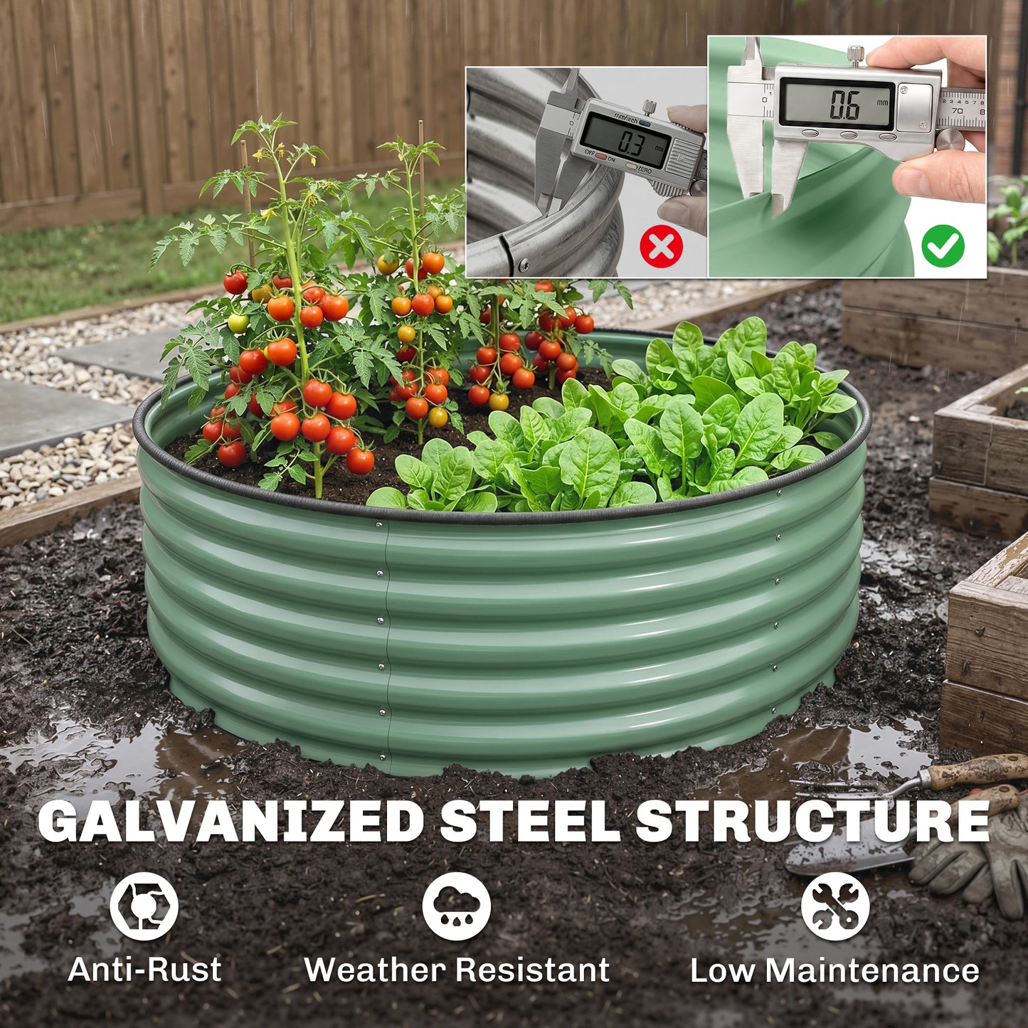 Galvanised Raised Garden Bed with Safety Edging
