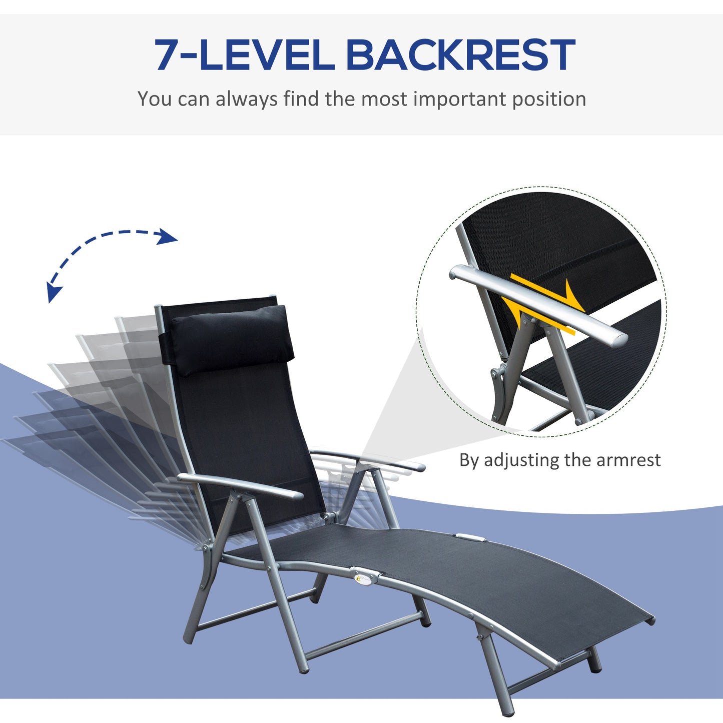 Sun Lounger Steel Frame Outdoor Folding Chaise Texteline Lounge (4)