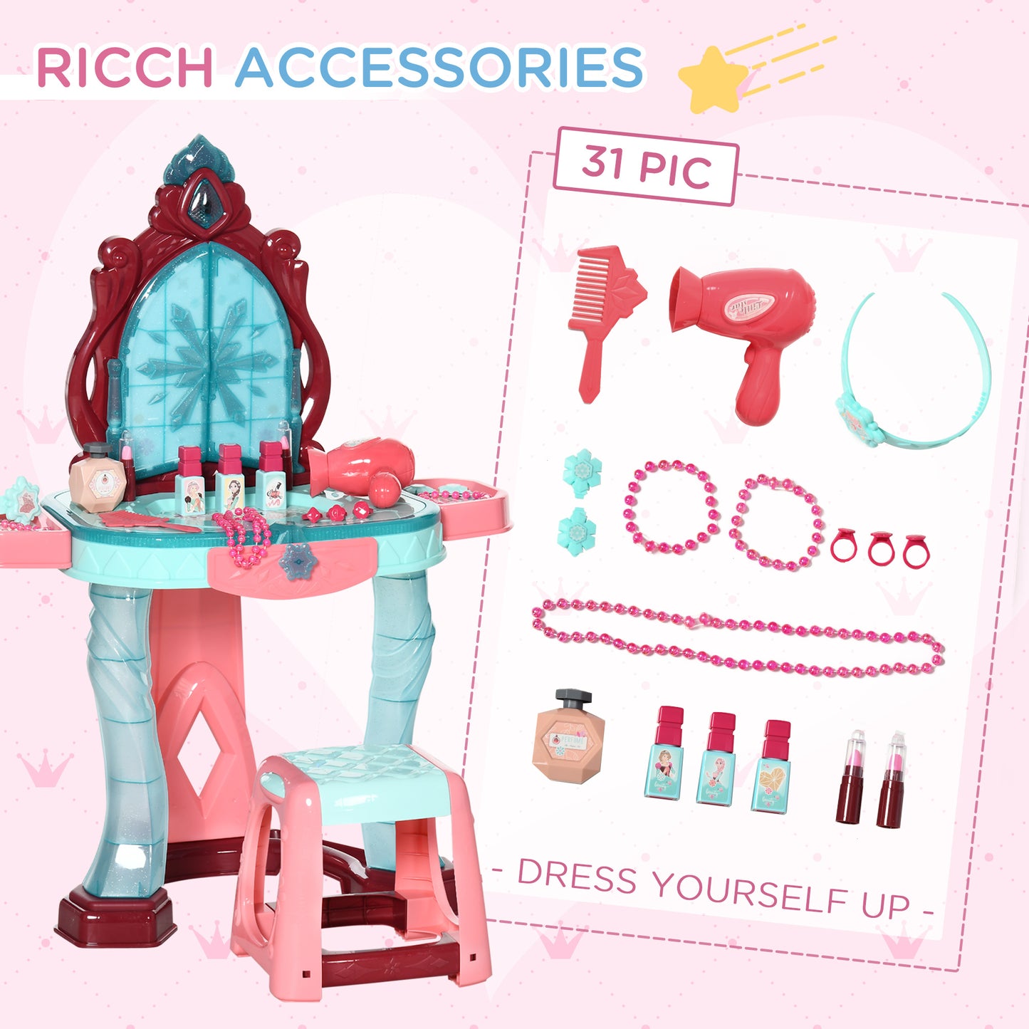 31 Piece Kids Dressing Playset, with Magical Princess Mirror