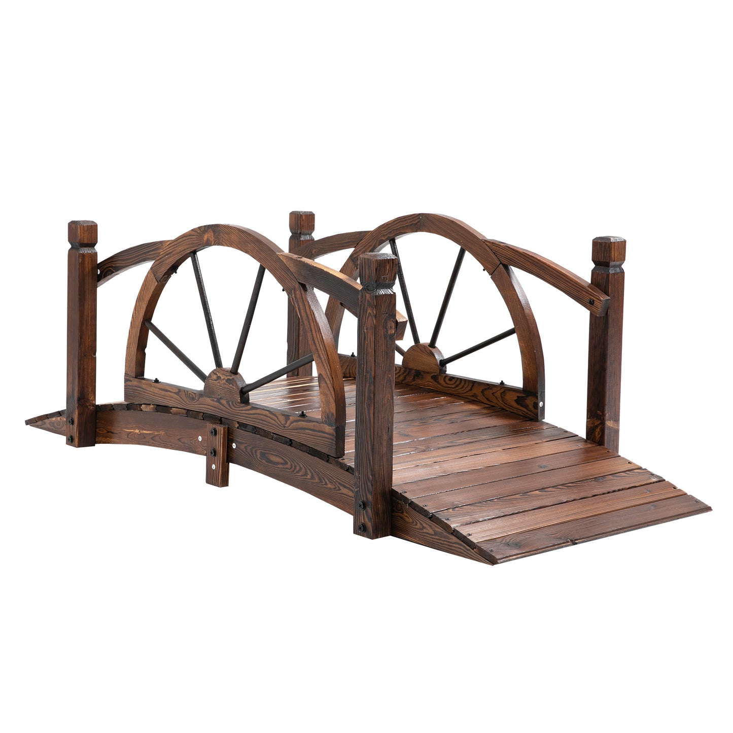 1.5M Wooden Garden Bridge Decorative Arc Footbridge