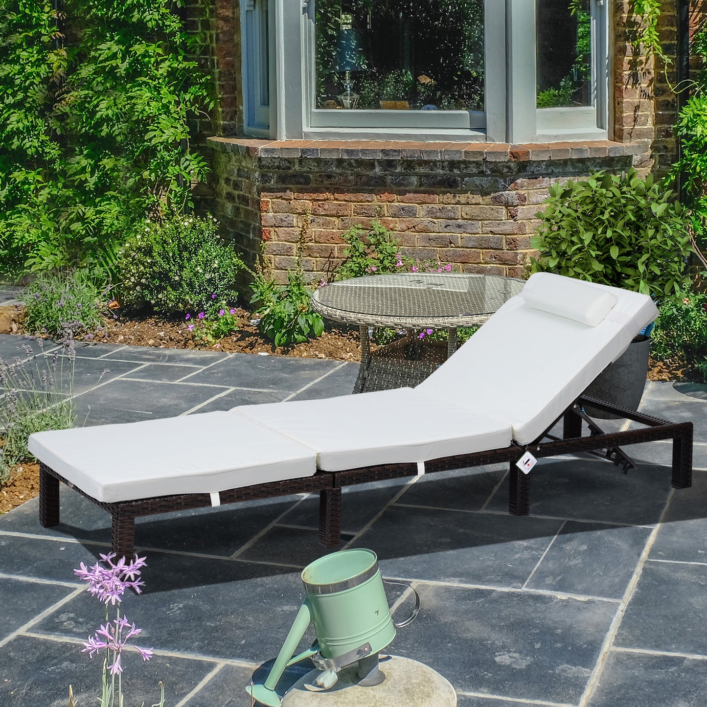 Rattan Sun Lounger, 5-Level Adjustable Garden Lounger Recliner