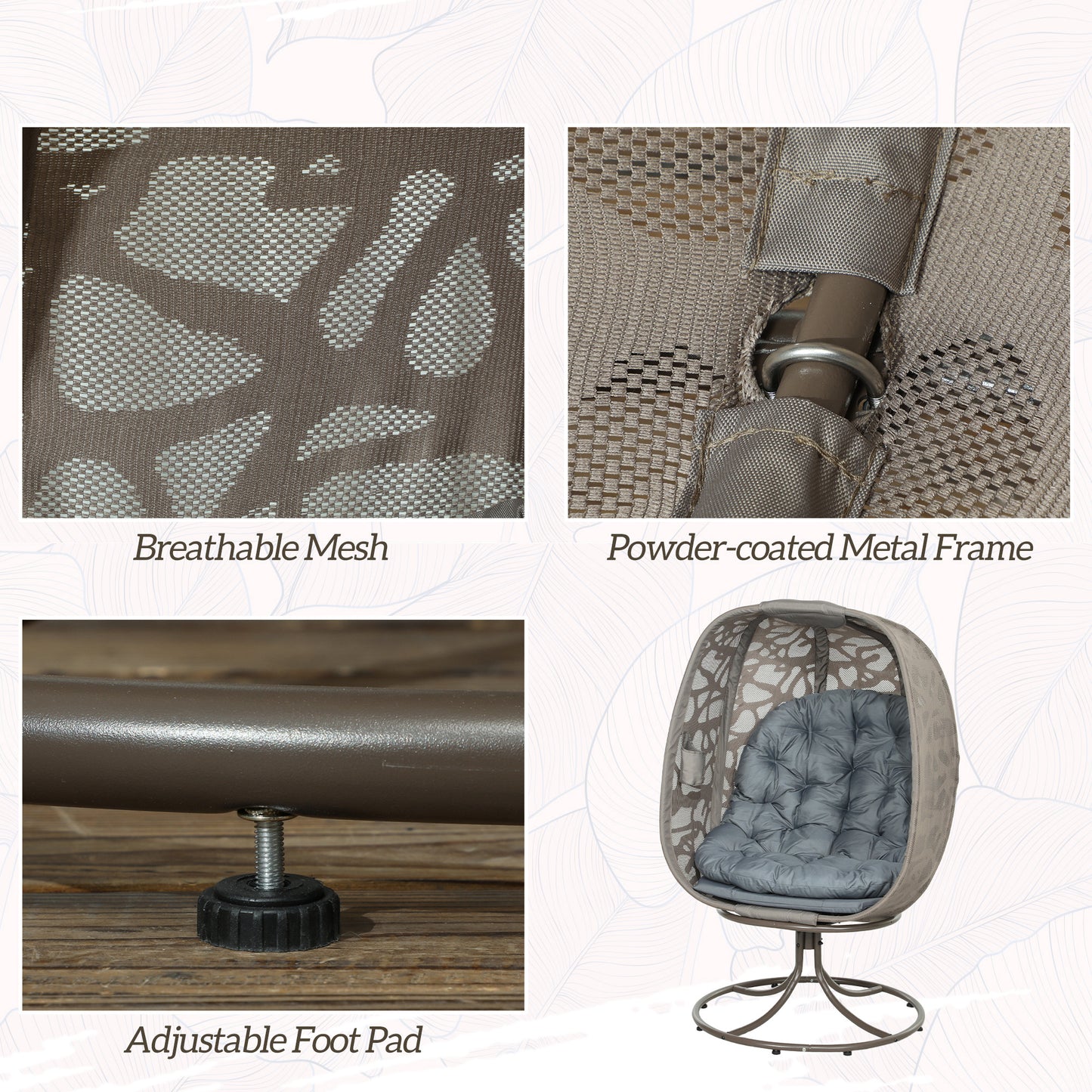 Swivel Egg Chair with Cushions, Foldable Basket Seat and Metal Frame