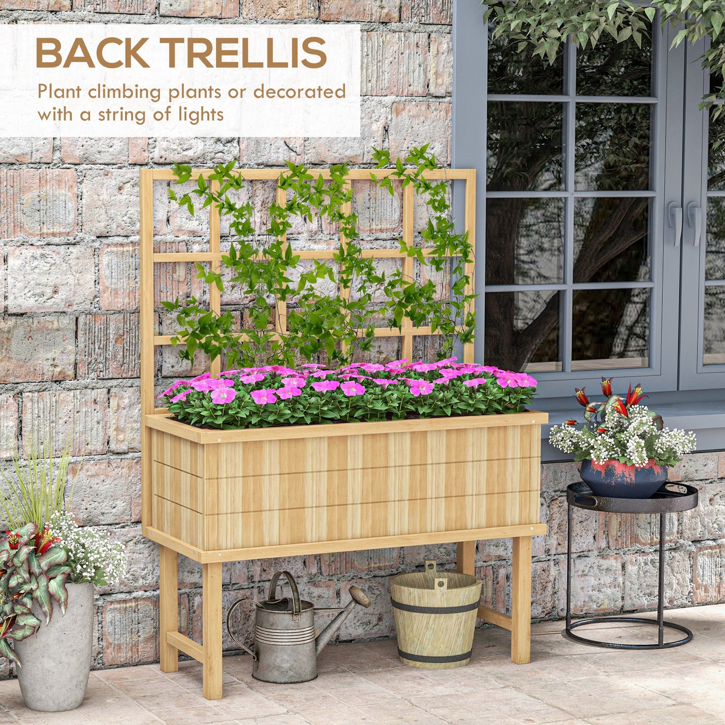 45 x 105cm Wooden Garden Planter, with Trellis