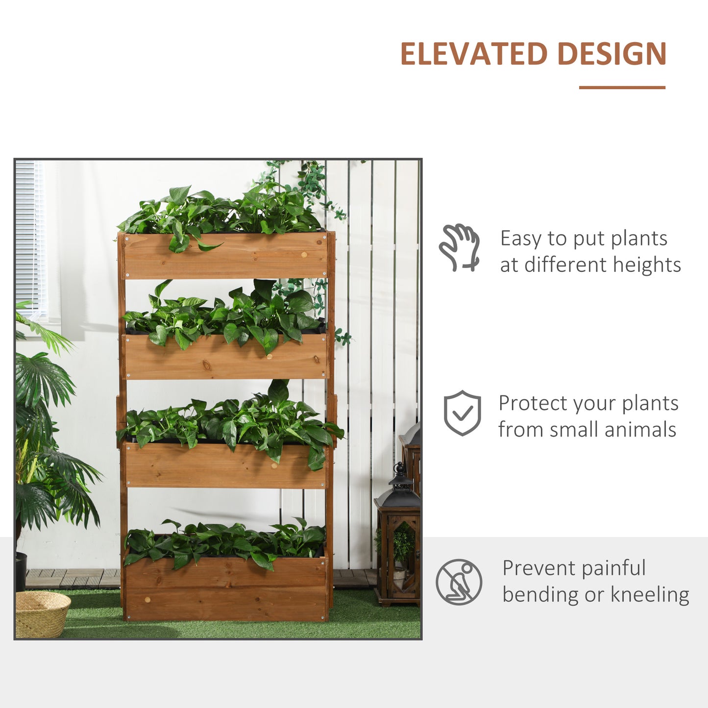 Four-Tier Basket Wooden Plant Stand