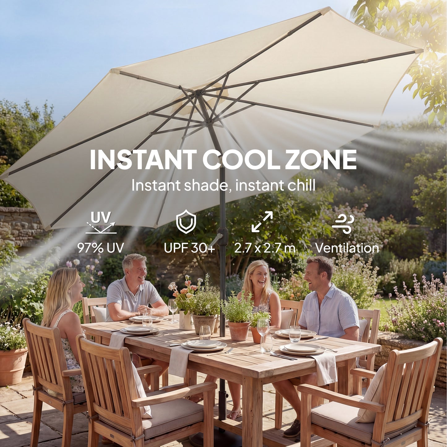 2.7 m Garden Parasol Umbrella with Cross Base and Sandbag