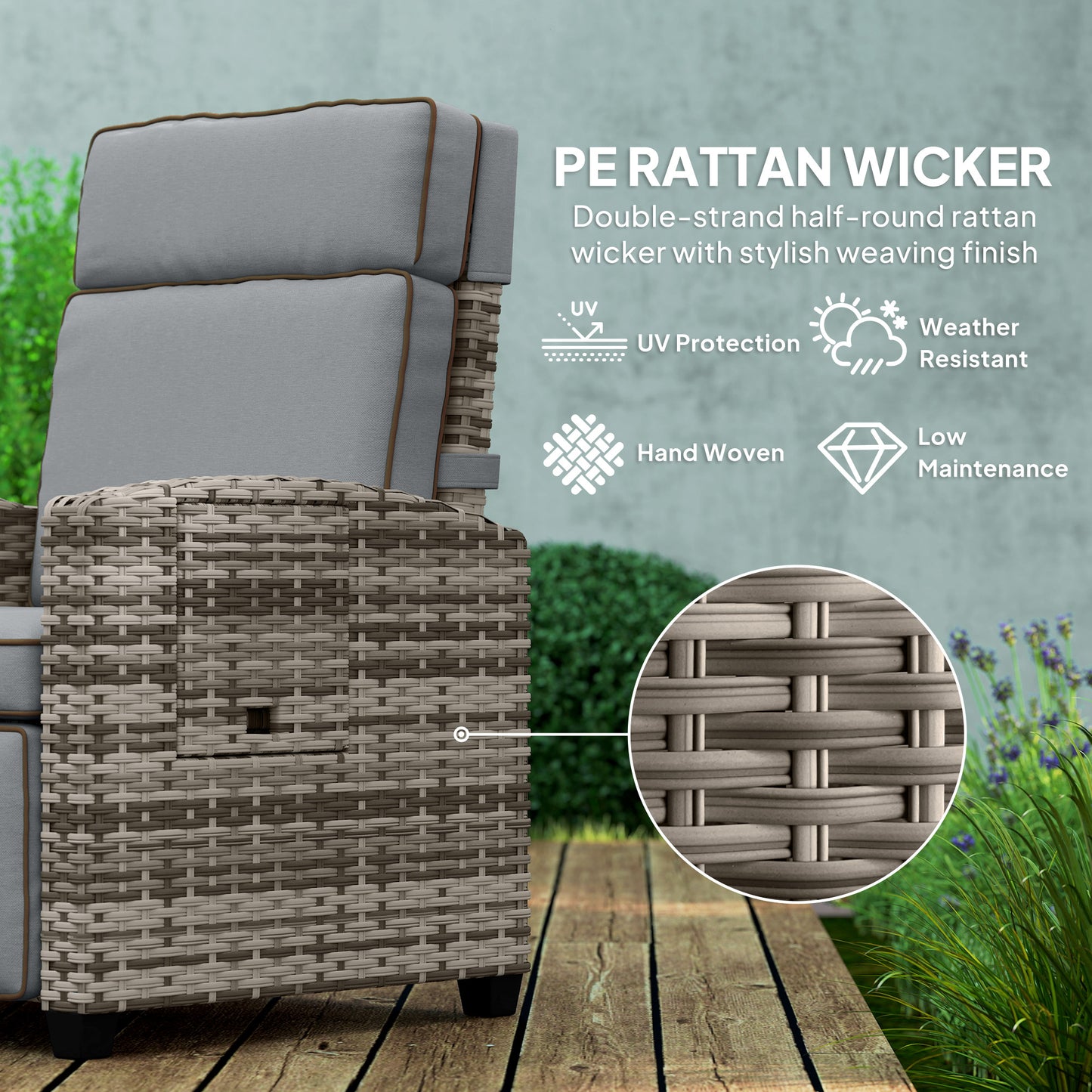 145° Reclining Rattan Armchair with Footrest