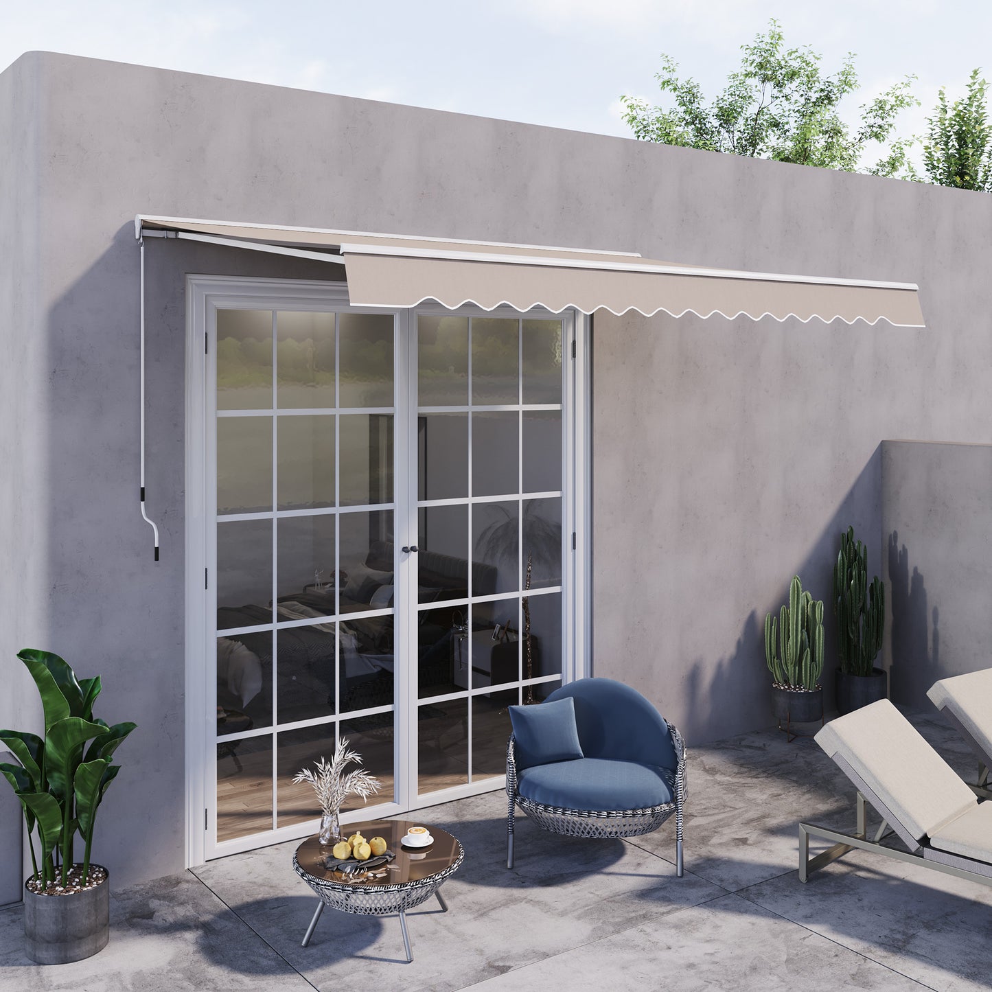 2.95Lx2.5M  Retractable Manual/Electric Awning-Cream White/White
