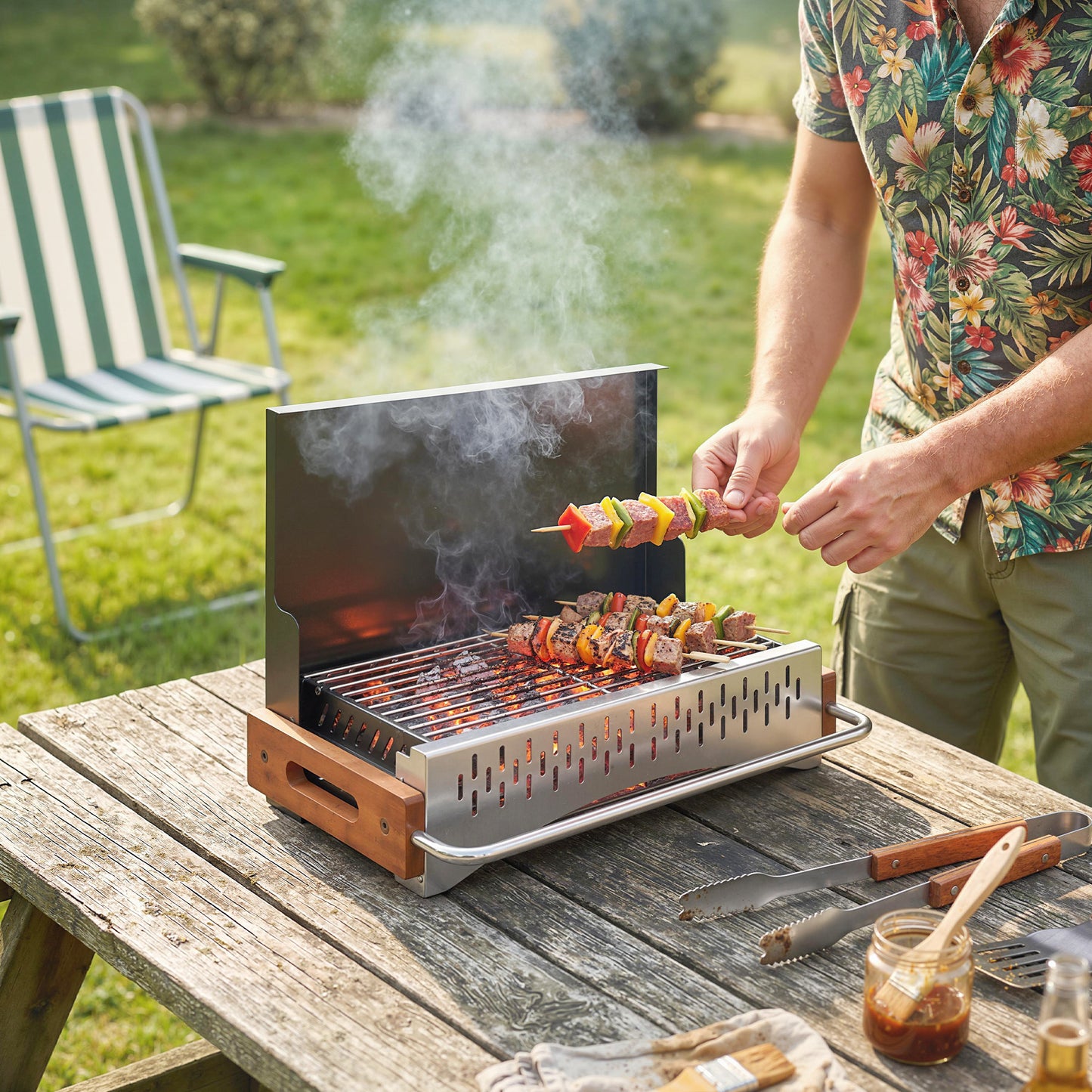 Portable BBQ Grill, Folding Charcoal Barbecue Grill