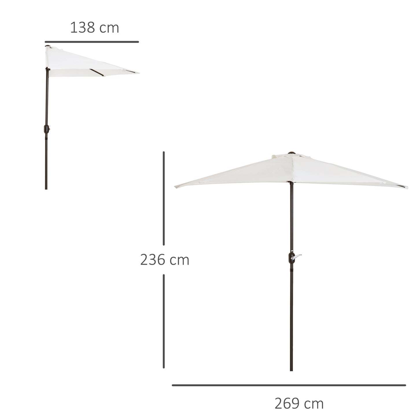 2.7m Garden Half Parasol, Outdoor Balcony Umbrella with 5 Steel Ribs