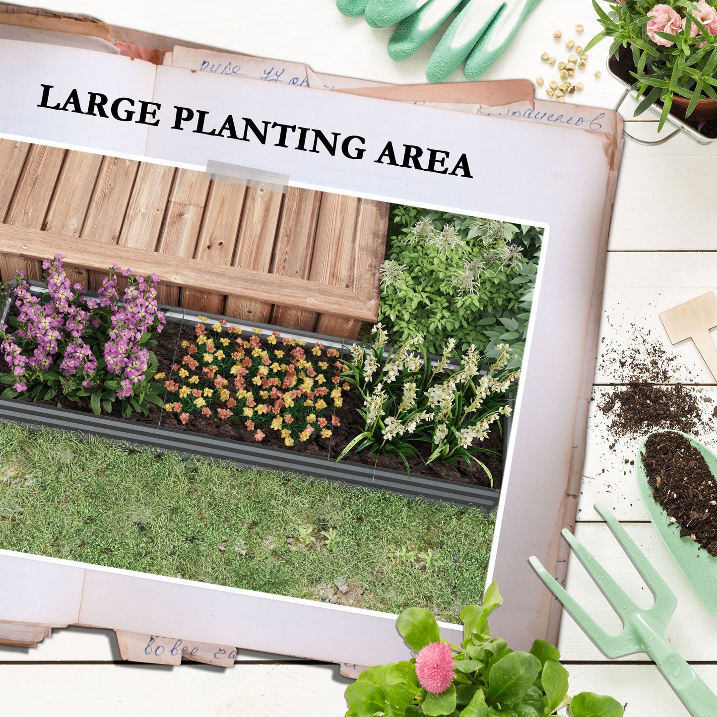 60 x 240cm Galvanised Steel Planter, with Open Bottom