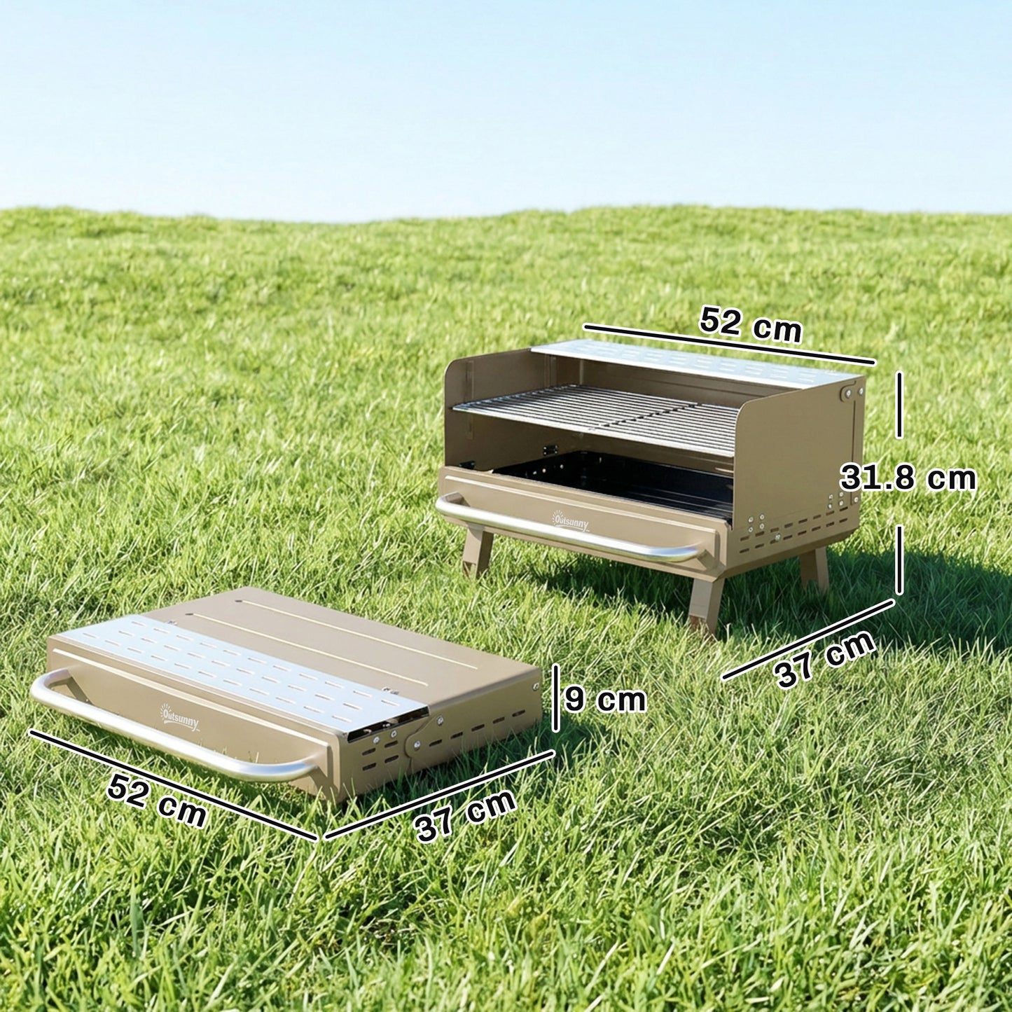 Portable BBQ Grill, Charcoal Barbecue Grill with Adjustable Grates