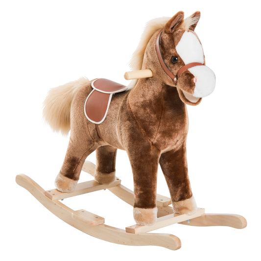 Kids Children Plush Rocking Horse Wooden Base Ride On Toy Rocker (1)