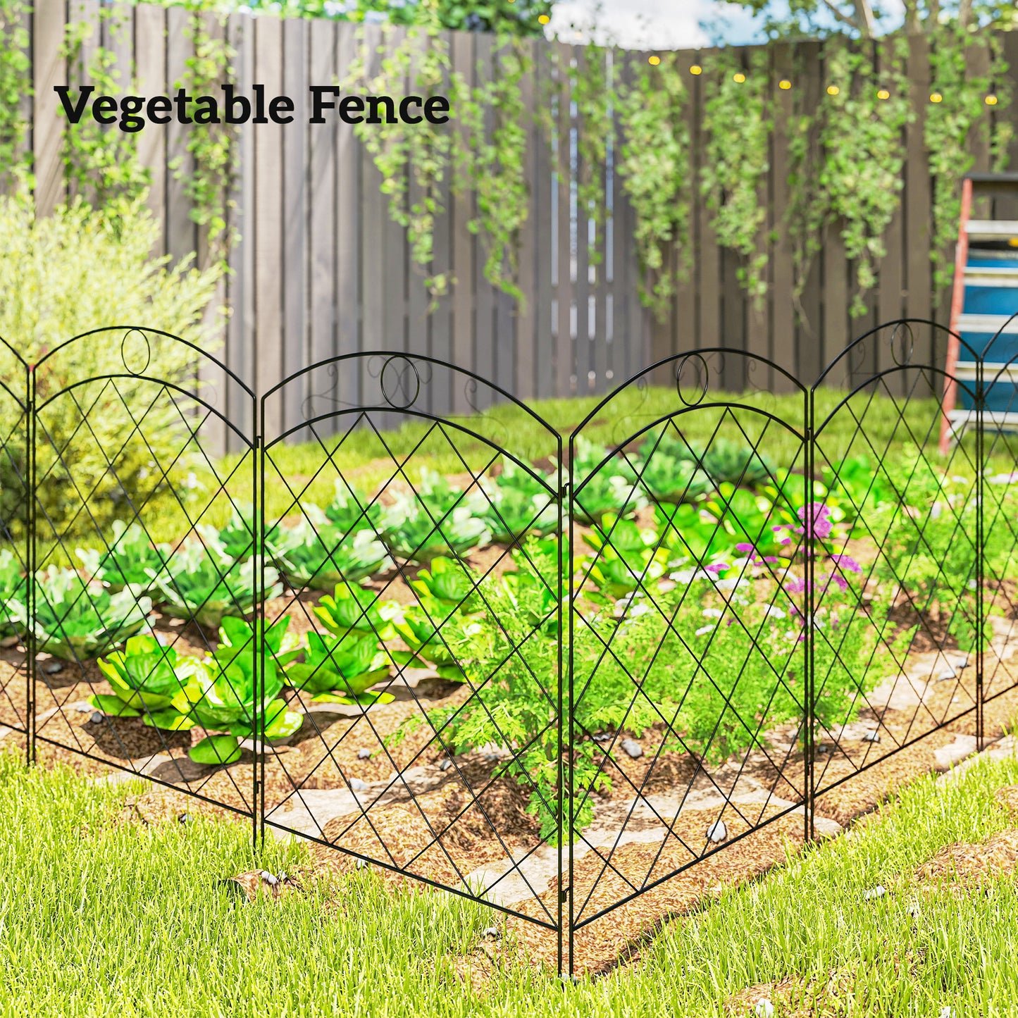 Steel Decorative Outdoor Picket Fence Panels Set of 4