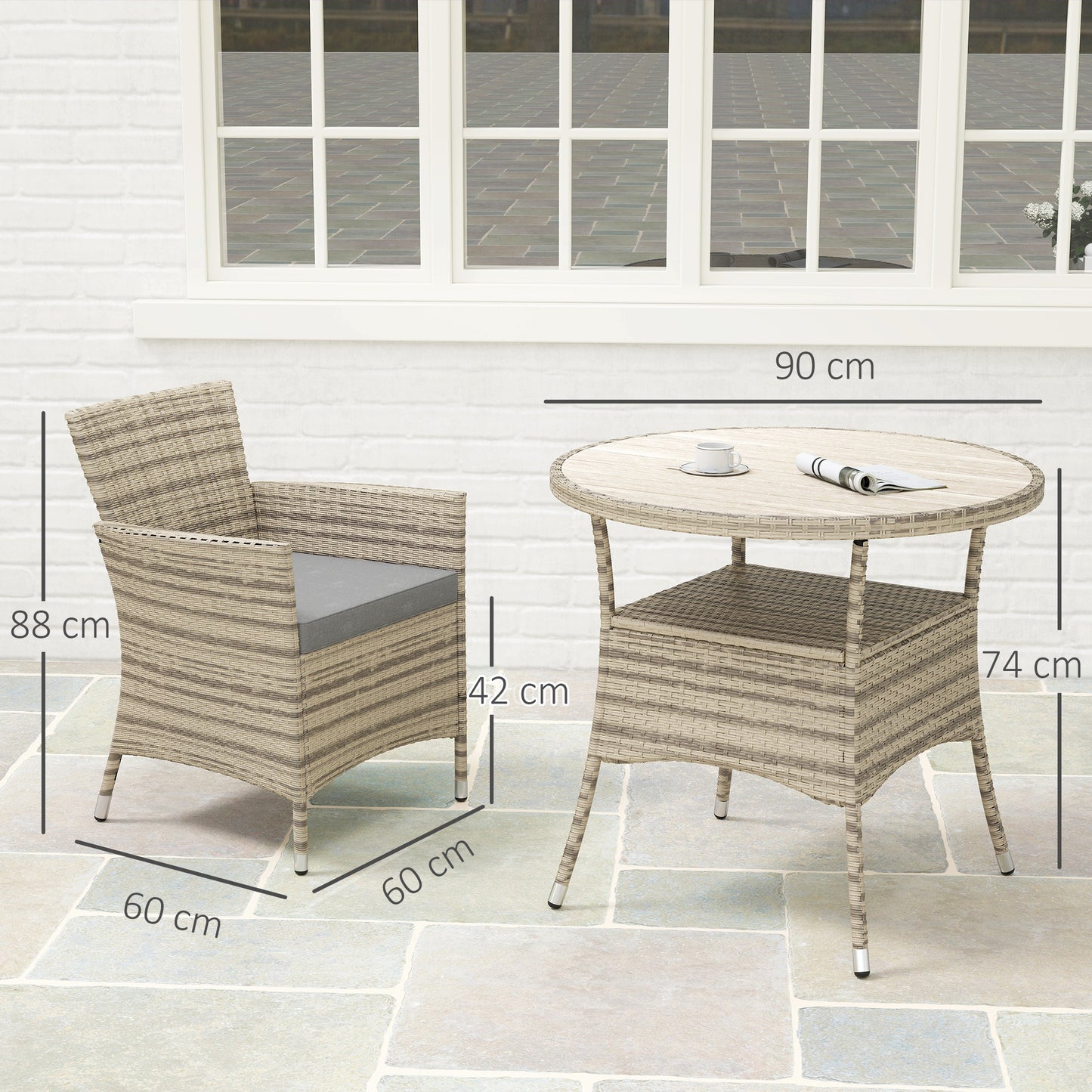 Five-Piece Rattan Garden Set, with Two-Tier Table