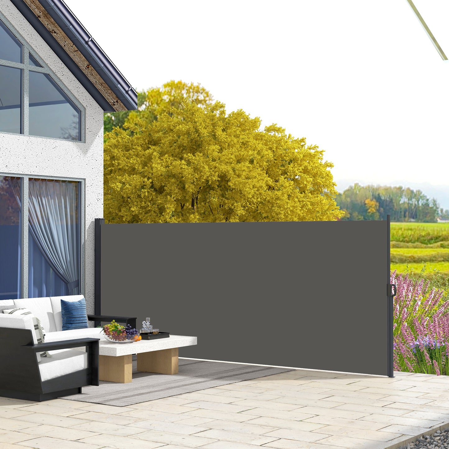 Retractable Side Awning, Outdoor Privacy Screen for Garden, Hot Tub