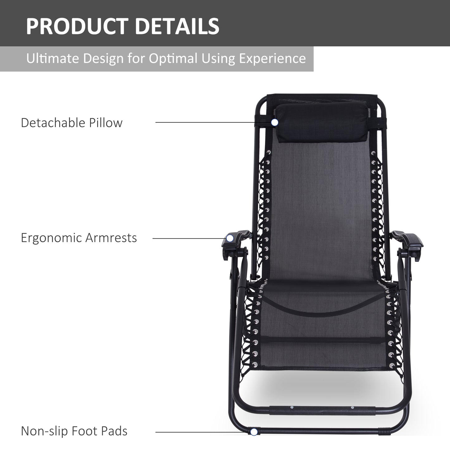 Zero Gravity Chair Metal Frame Texteline Armchair Outdoor Folding
