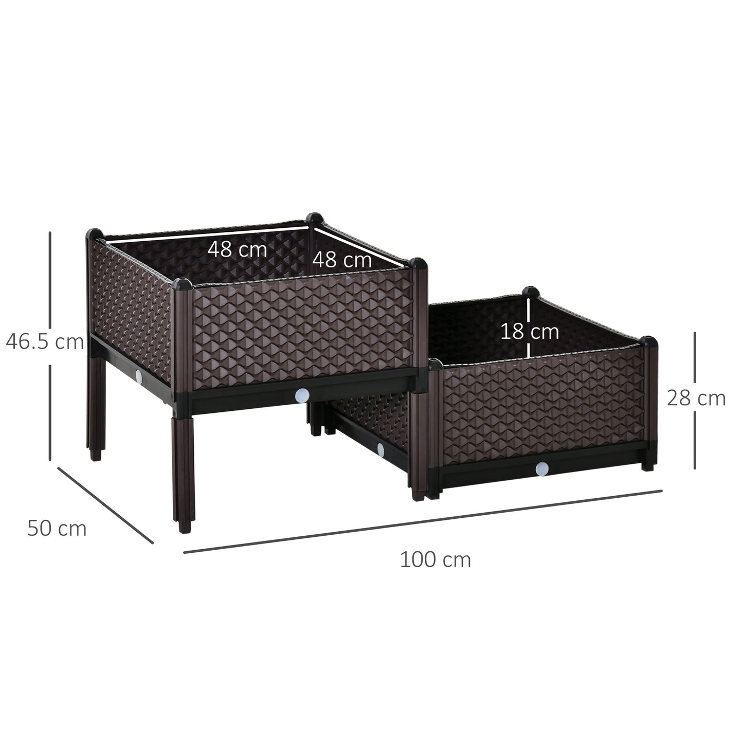 50cm x 50cm x 46.5cm Set of 2 41L Plastic Raised Garden Bed