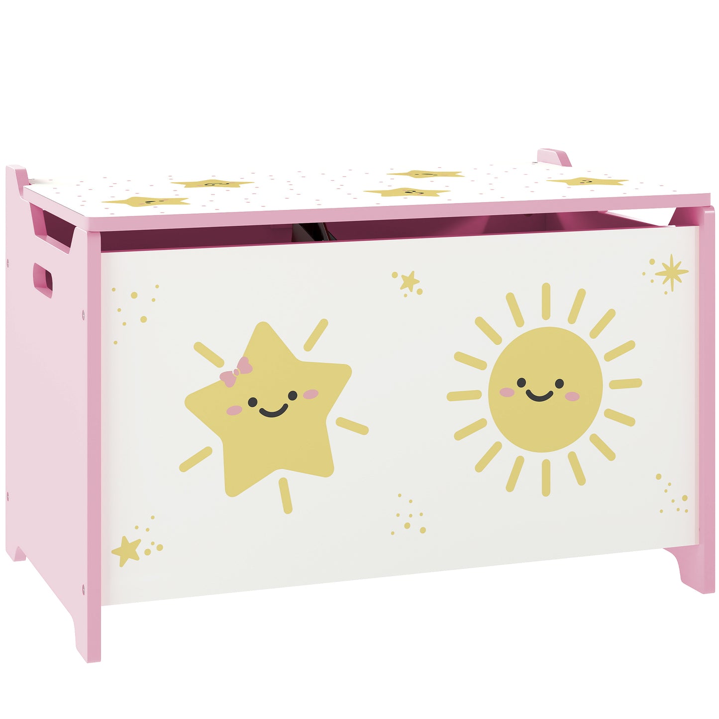 Toy Box with Lid, Safety Hinges and Groove Handles