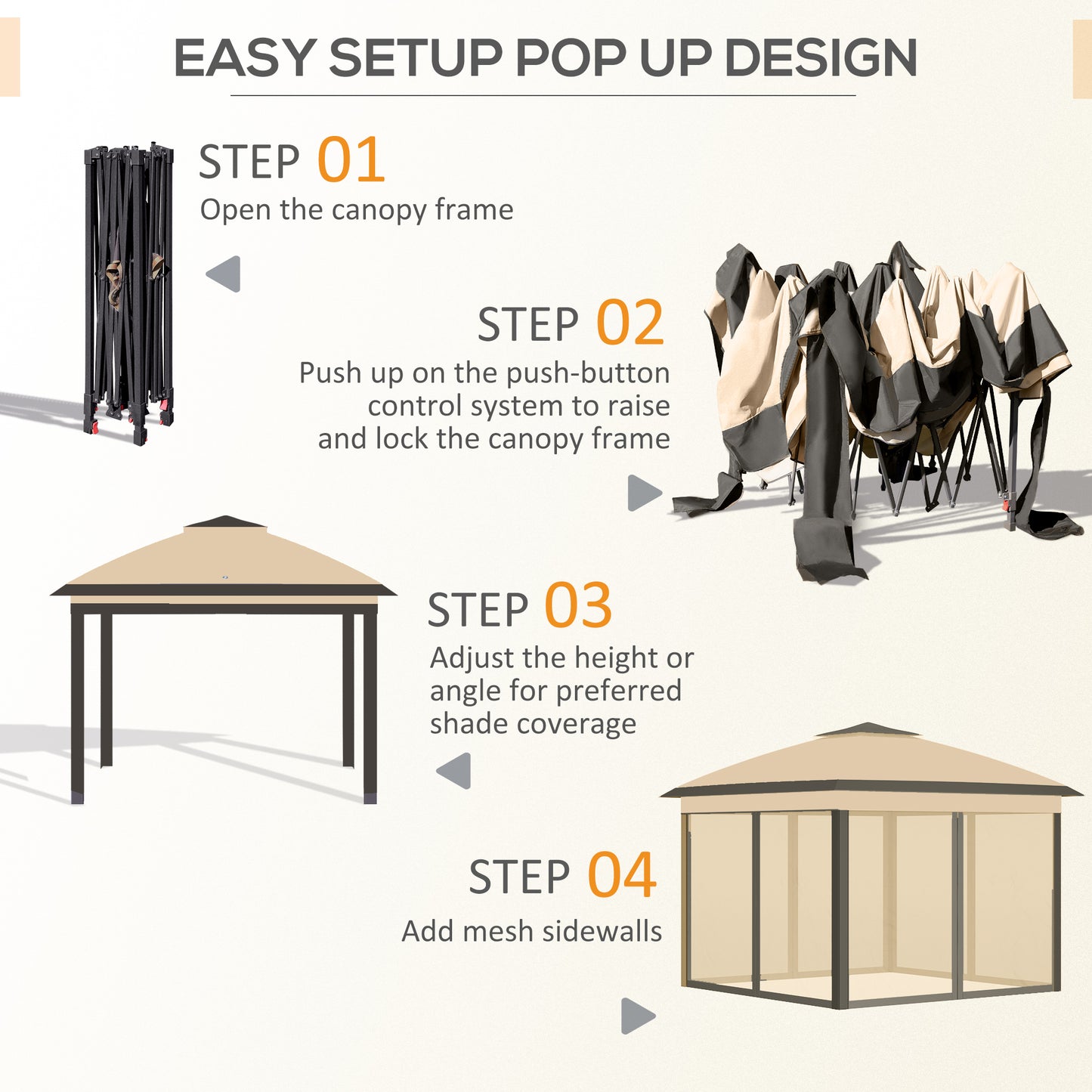 3.3 x 3.3m Pop Up Gazebo, Double Roof Foldable Canopy Tent