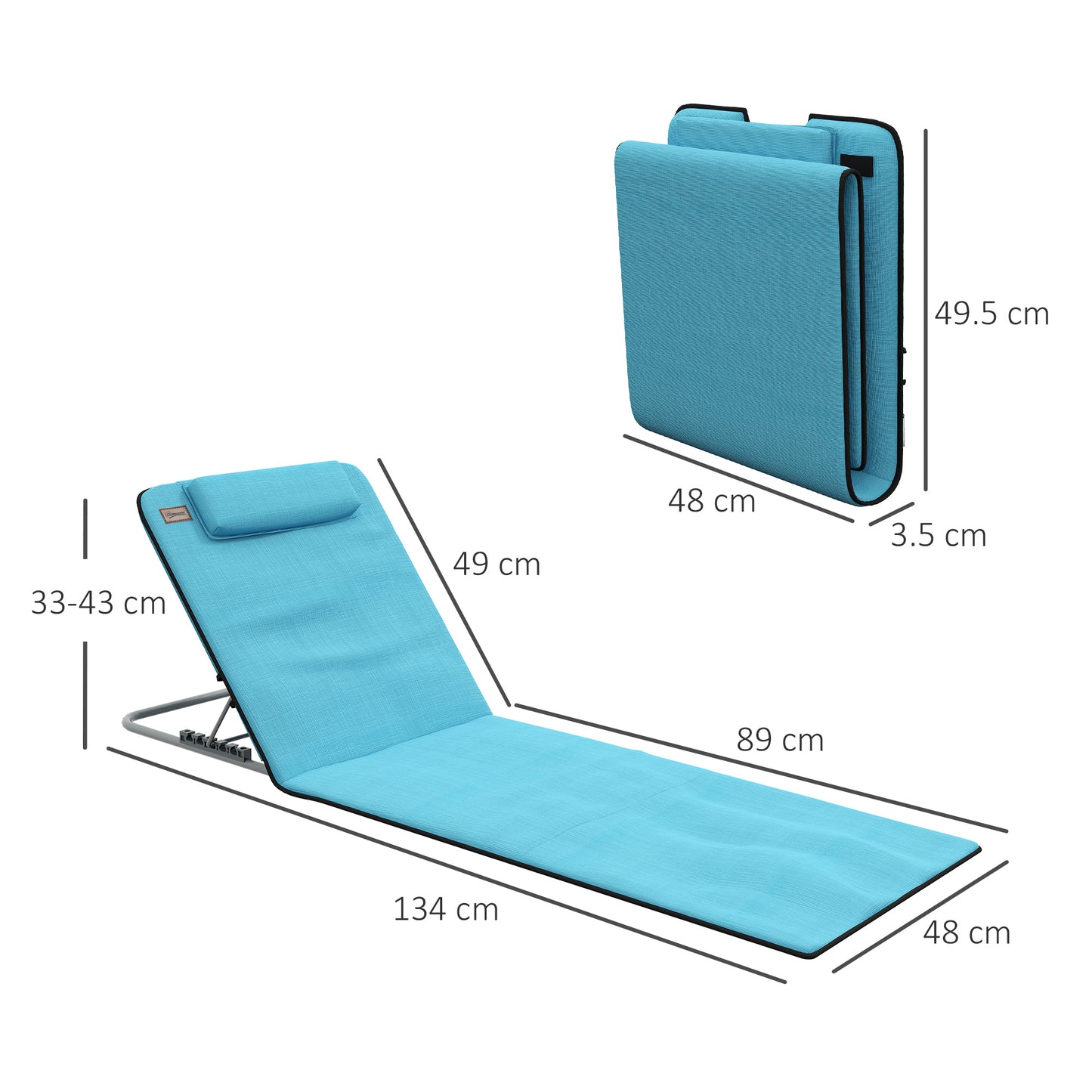 Set of Two Metal Frame Beach Chairs, with Reclining Backs