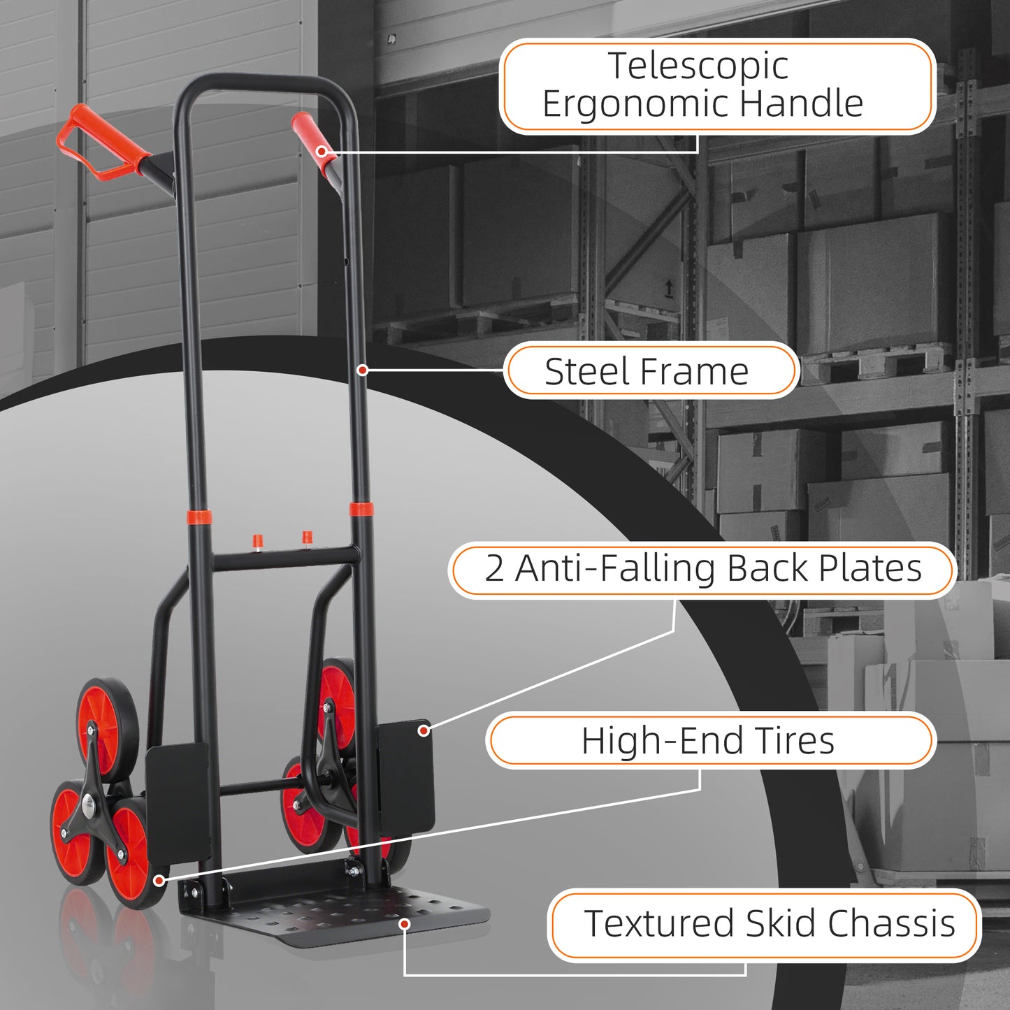 Stair Climbing Hand Truck, Heavy Duty Foldable Trolley on Wheels