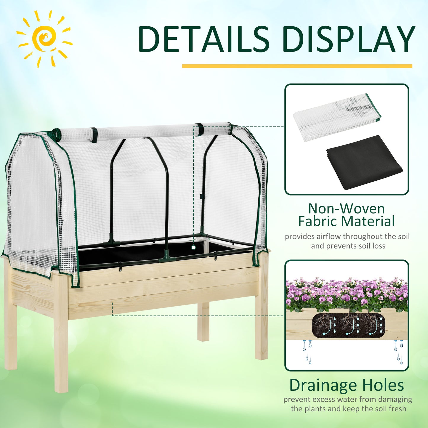 Raised Garden Bed Outdoor Elevated Wood Planter Box w/ PE Cover