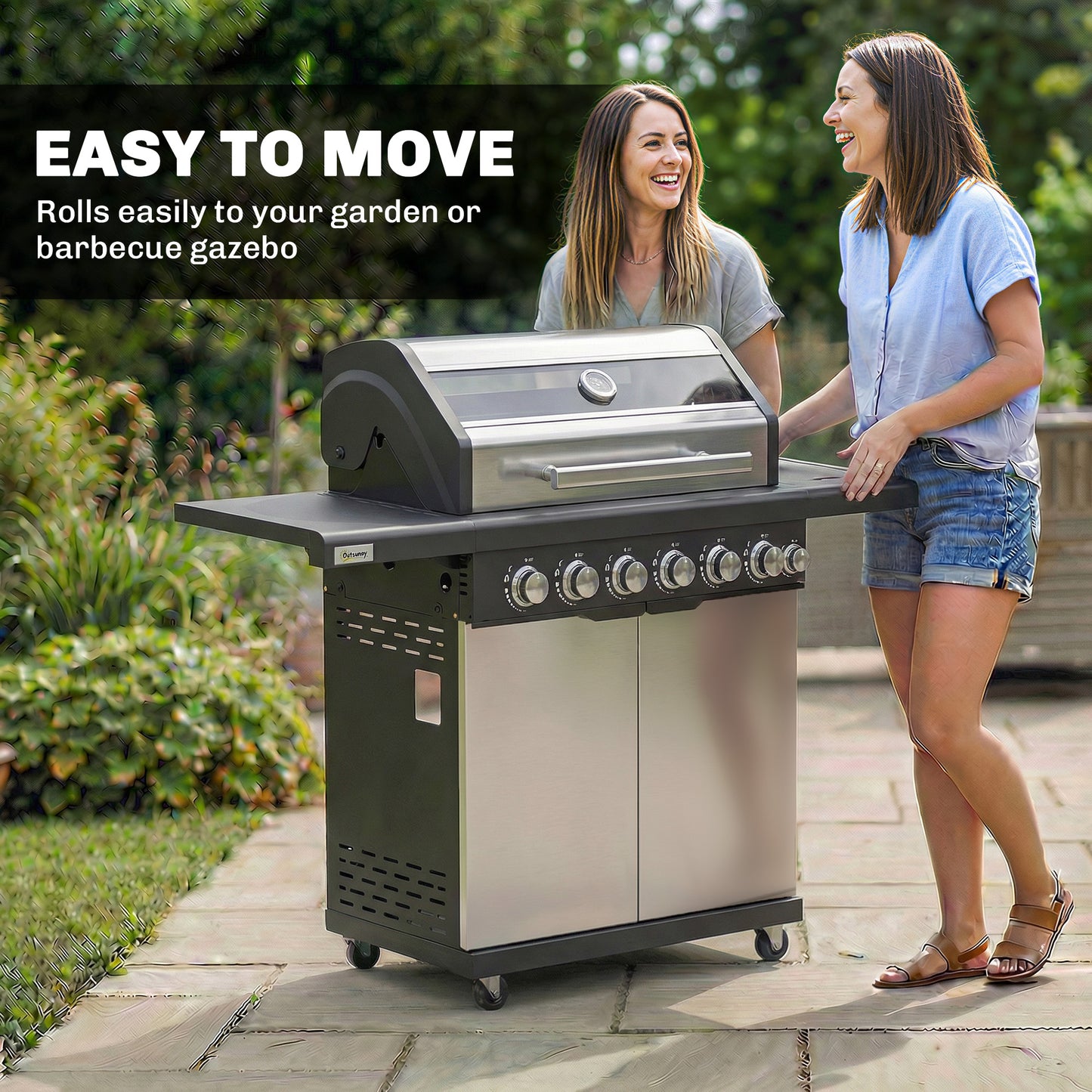 6+1 Burner Gas BBQ Grill, Outdoor Barbecue Trolley with Wheels