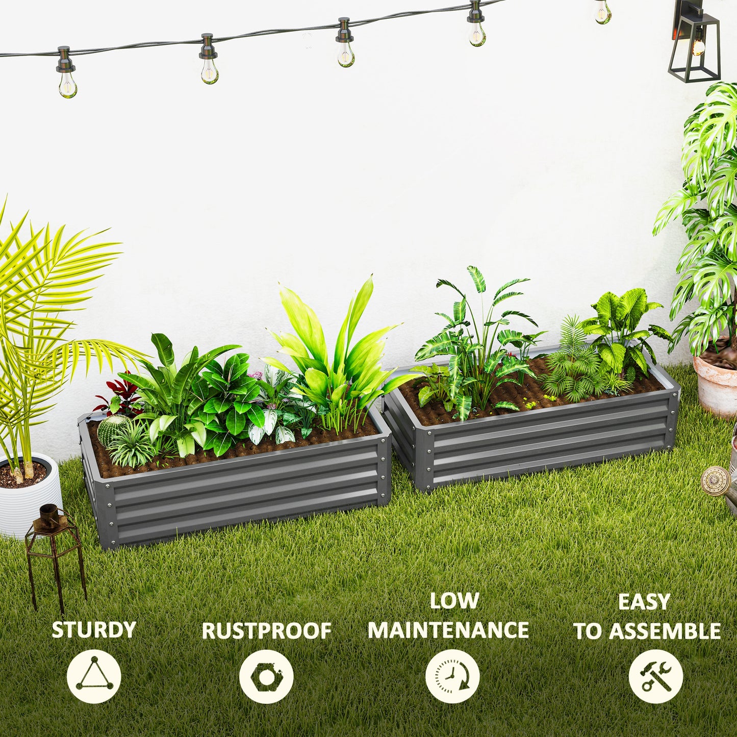 Set of Two 110 x 50cm Steel Planter Boxes