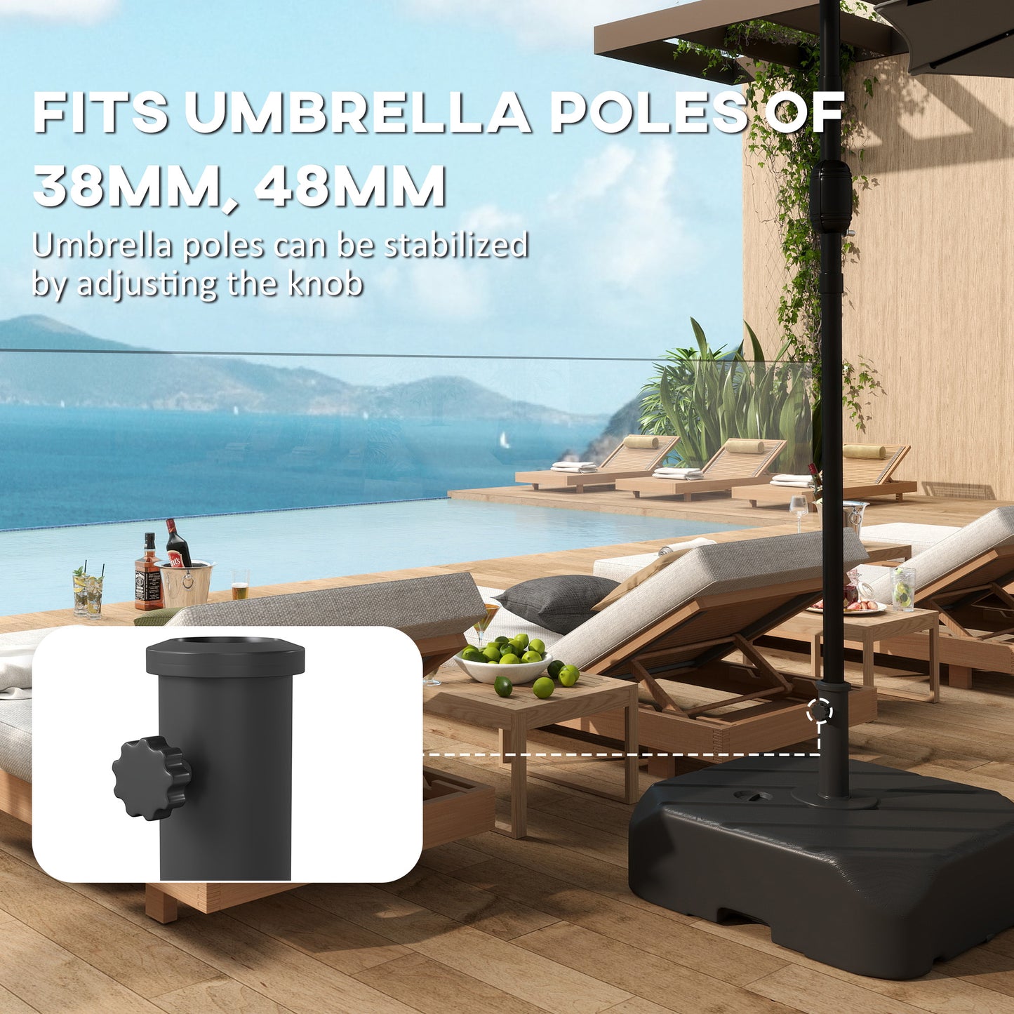 Garden Parasol Base with Wheels, Telescopic Handle