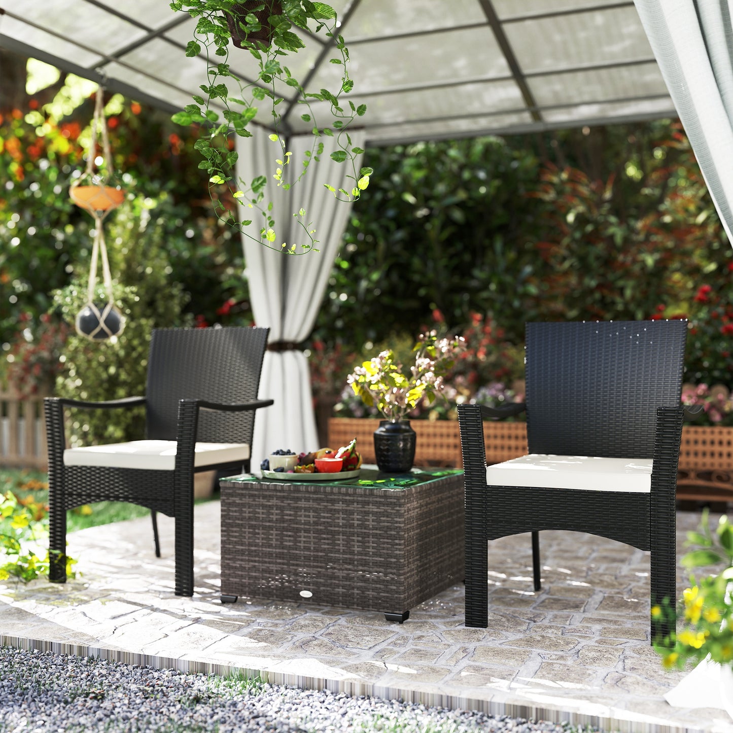 62 x 62cm Glass-Top Rattan Side Table
