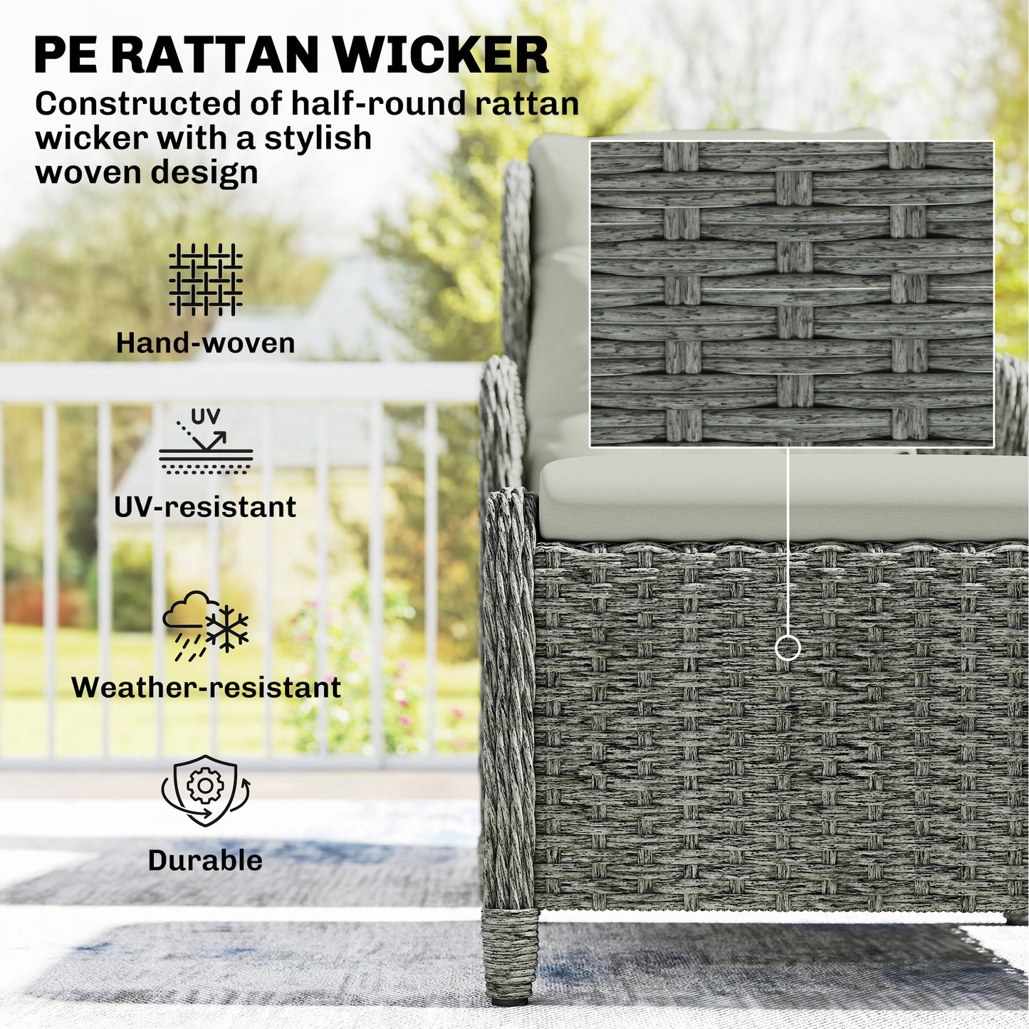 Rattan Reclining Garden Chair Set of 2 with Footstool and Cushion