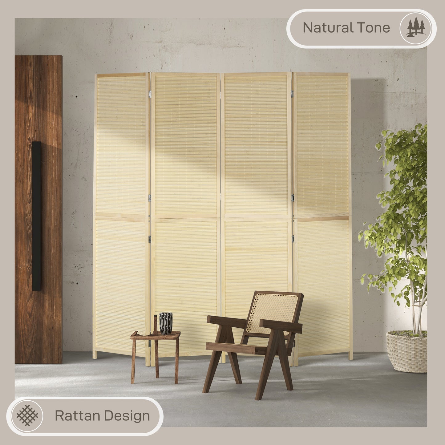 Room Divider, Freestanding Privacy Screen, 4 Panel Folding