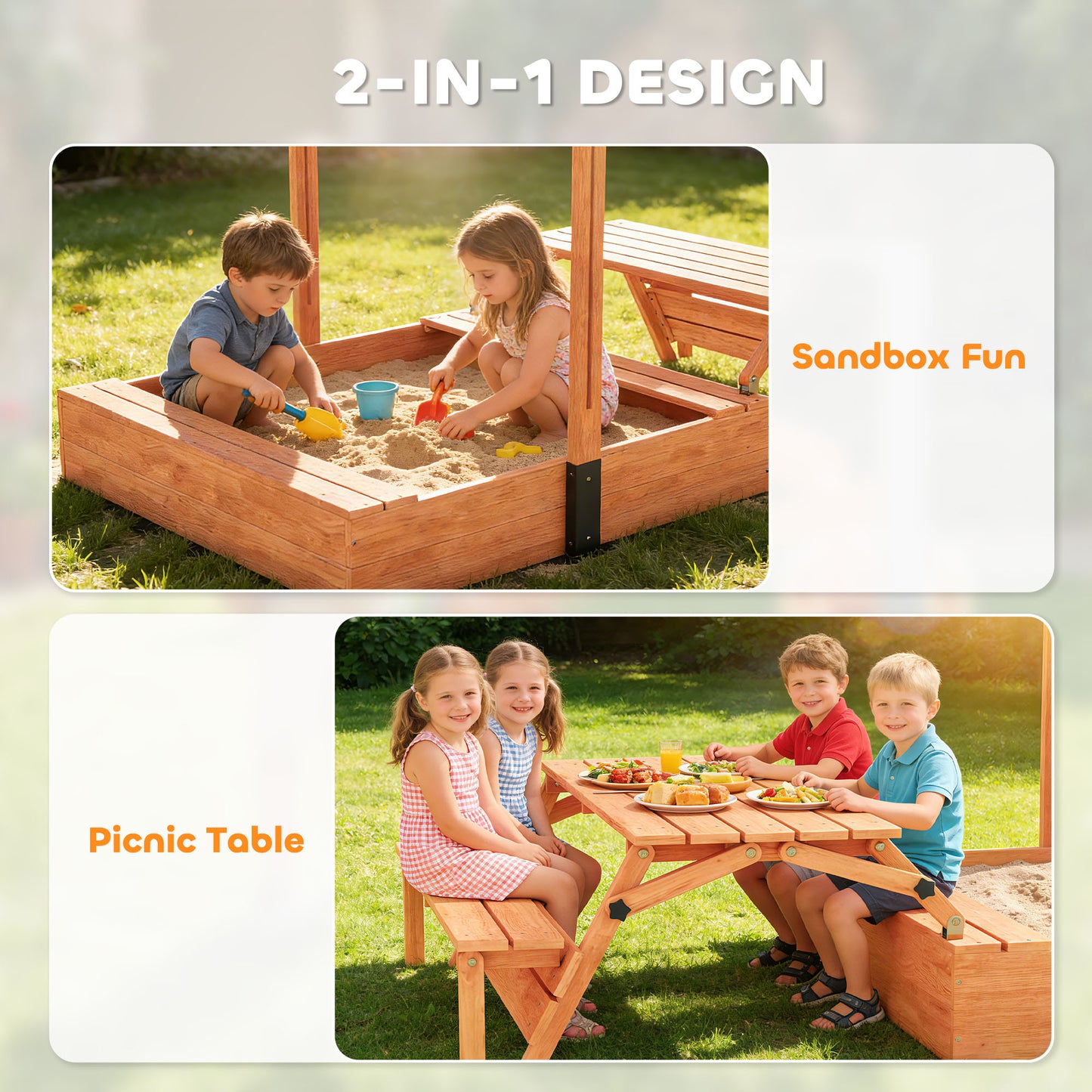 Kids Sand Pit with Lid, Wooden Sandpit with Canopy