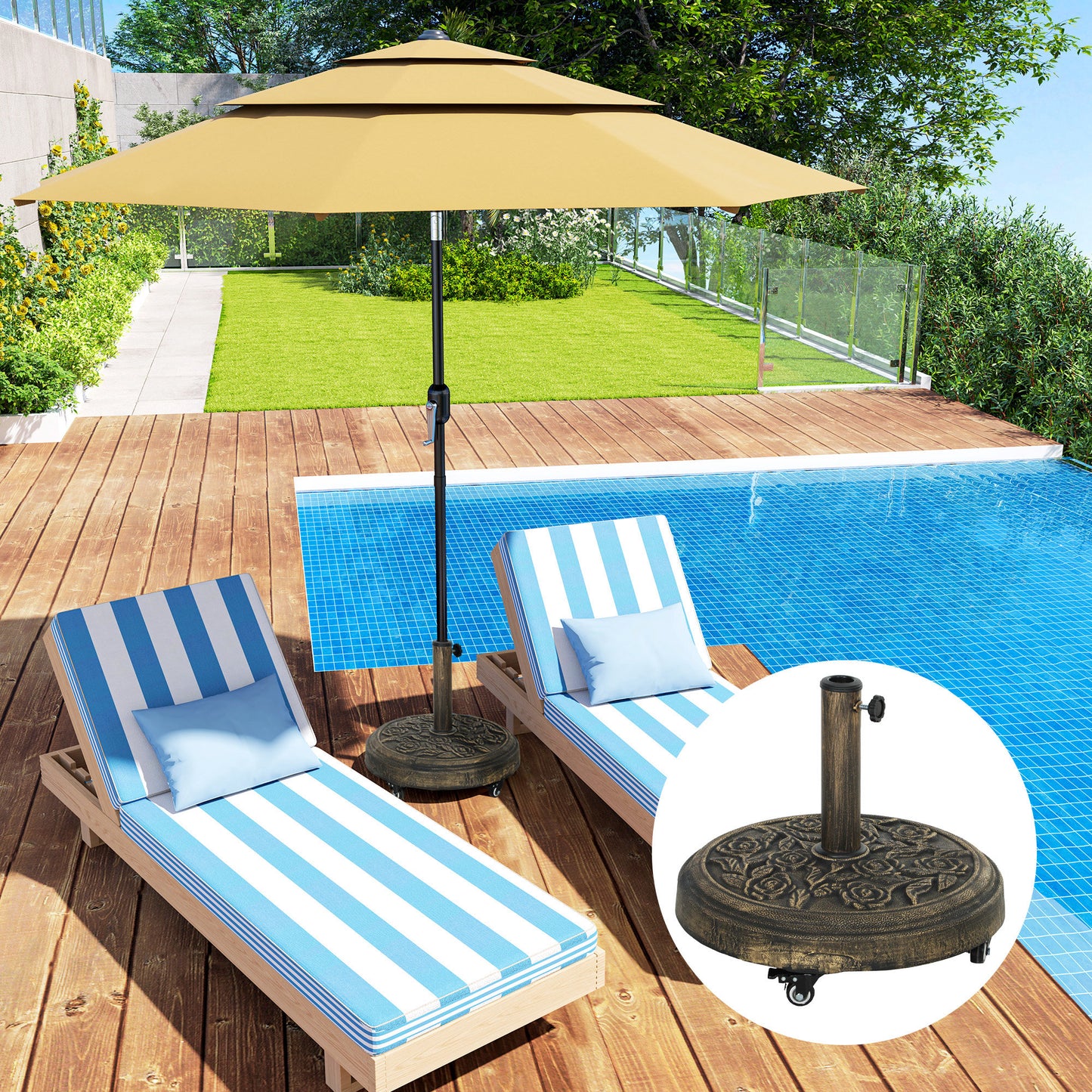 Parasol Base, Umbrella Base with Wheels Cast Iron Effect