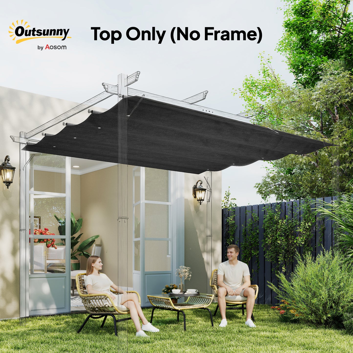Pergola Cover Roof, 2.86 x 2.45 m Retractable Sun Shade Top