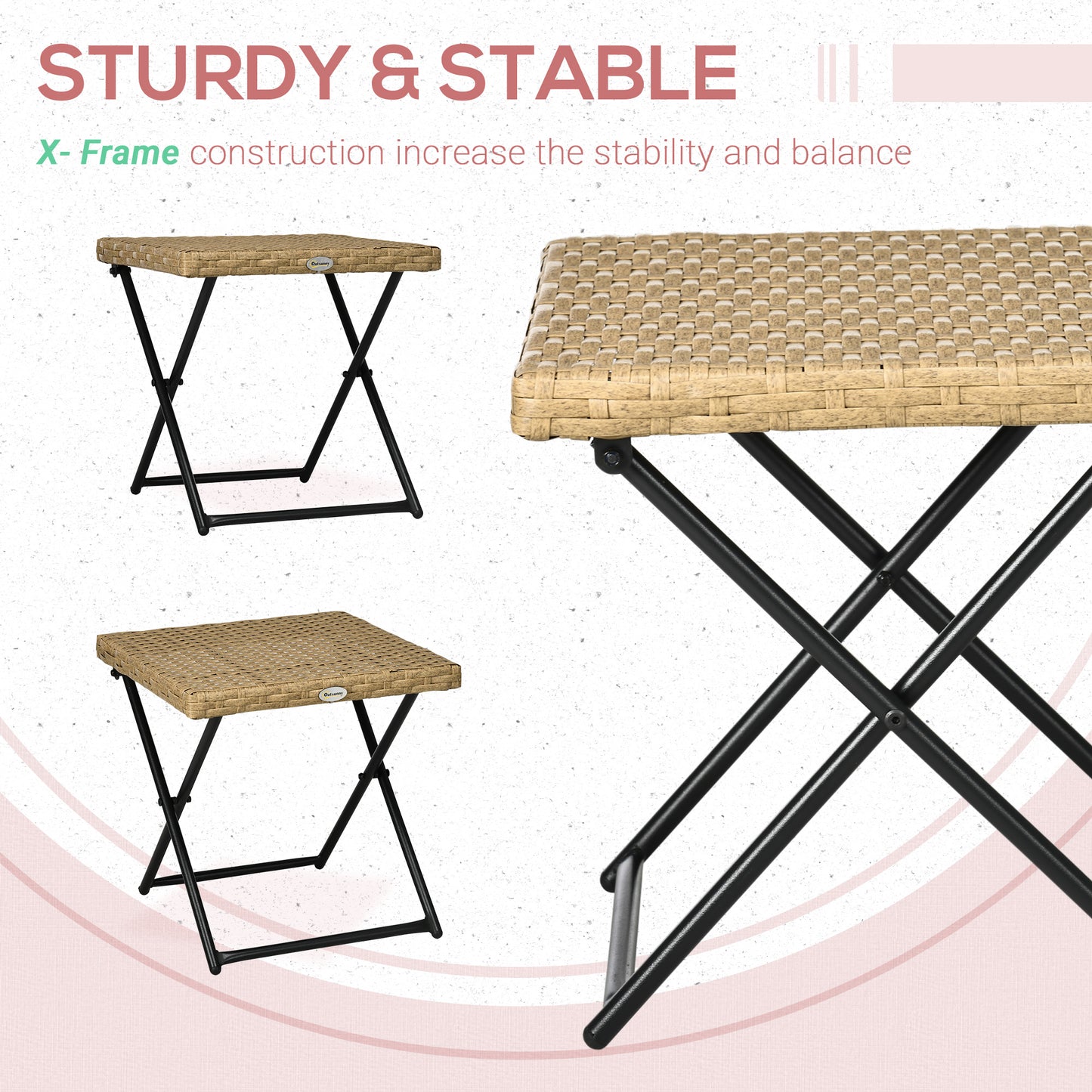 Garden Small Folding Square Rattan Coffee Table Bistro Balcony