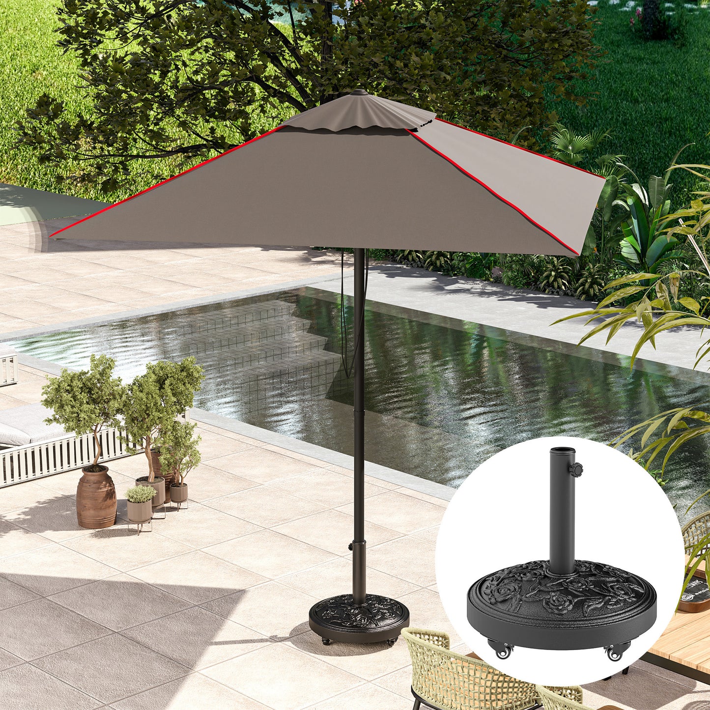 Parasol Base, Umbrella Base with Wheels Cast Iron Effect