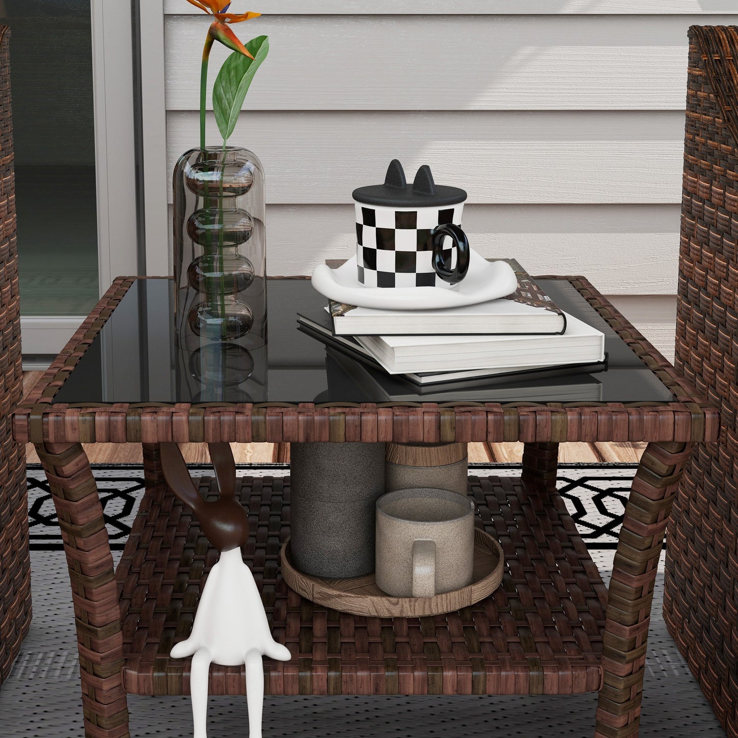 Two-tier PE Rattan Square Coffee Table