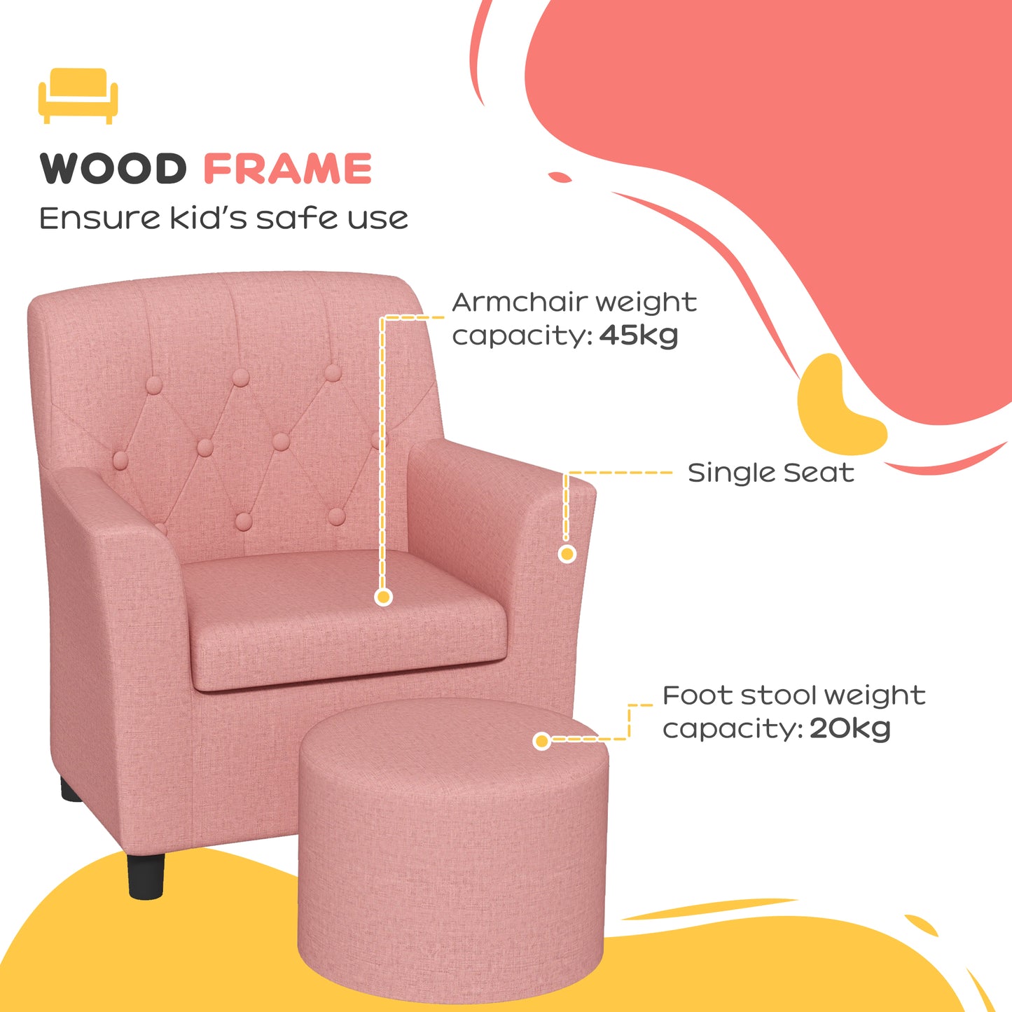 2PCs Kids Sofa Set with Footrest, for Playroom, Bedroom