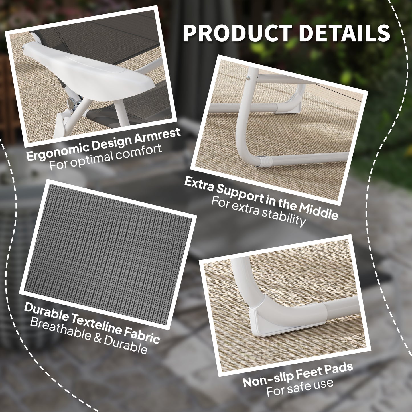 Foldable Lounge Chair with 4-Level Adjustable Backrest & Headrest
