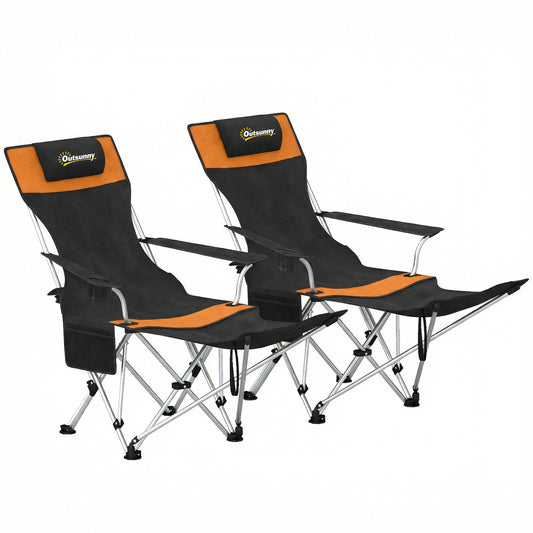 Set of 2 Reclining Folding Camping Chair w/ Detachable Footrest (1)