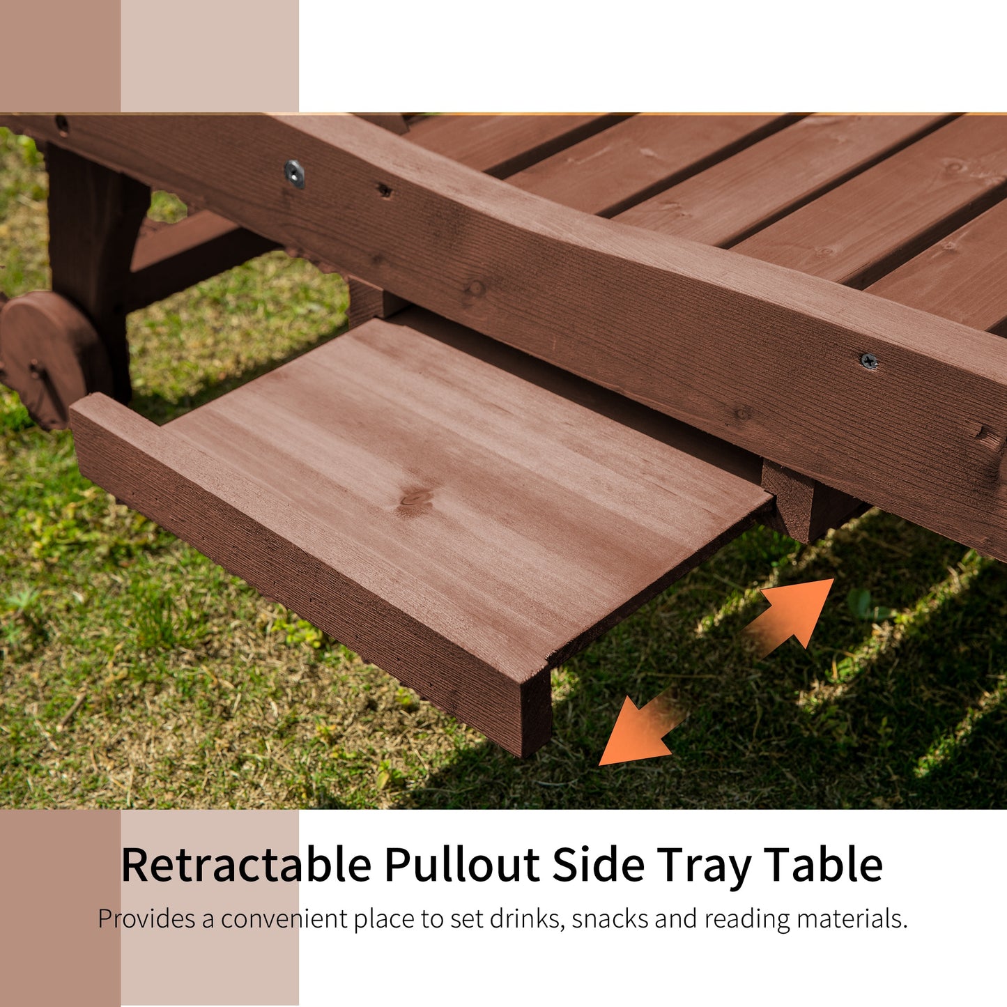 Outdoor Wooden Lounger Chair, Sun Bed with Built-In Table