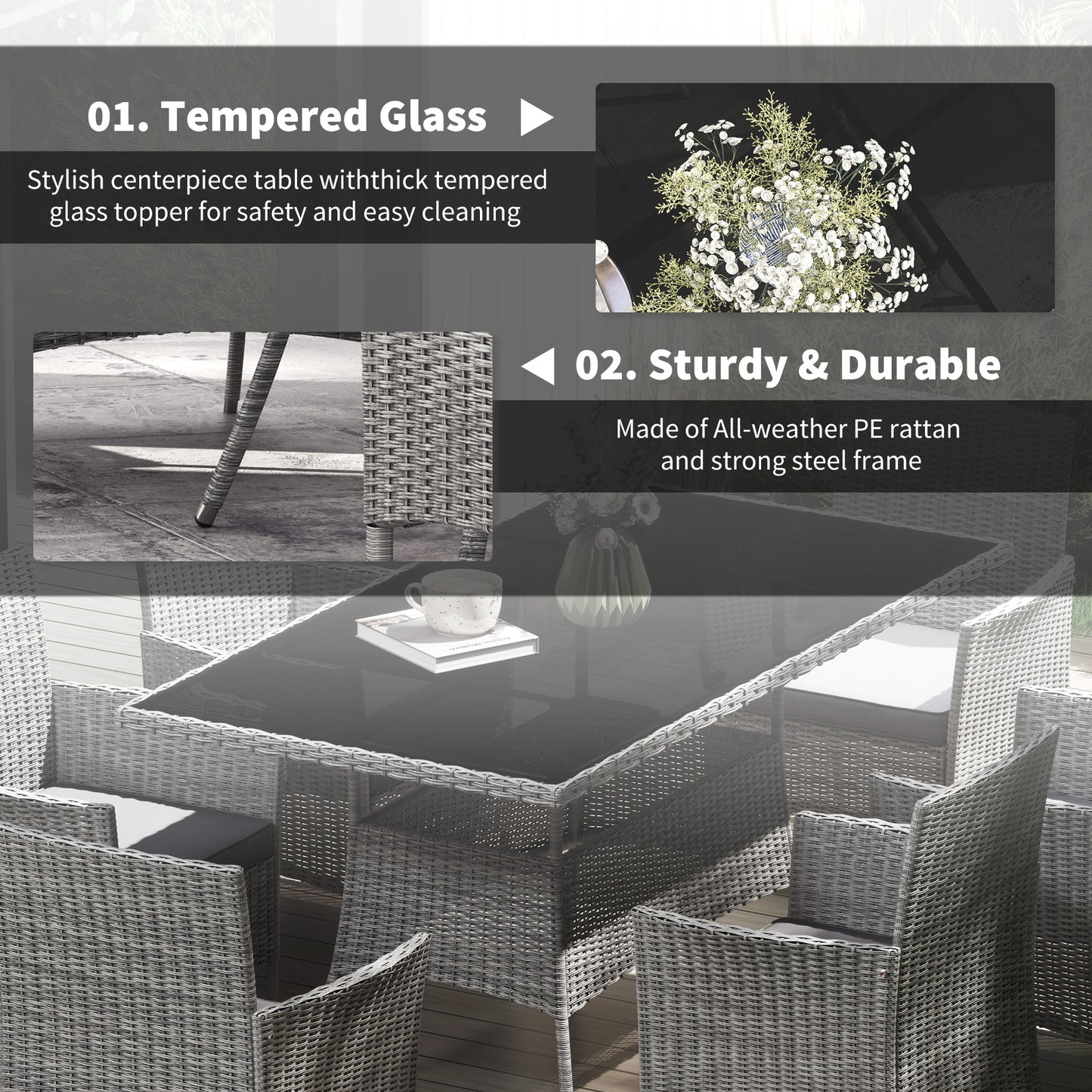 7-Piece Rattan Garden Furniture Set with Cushions